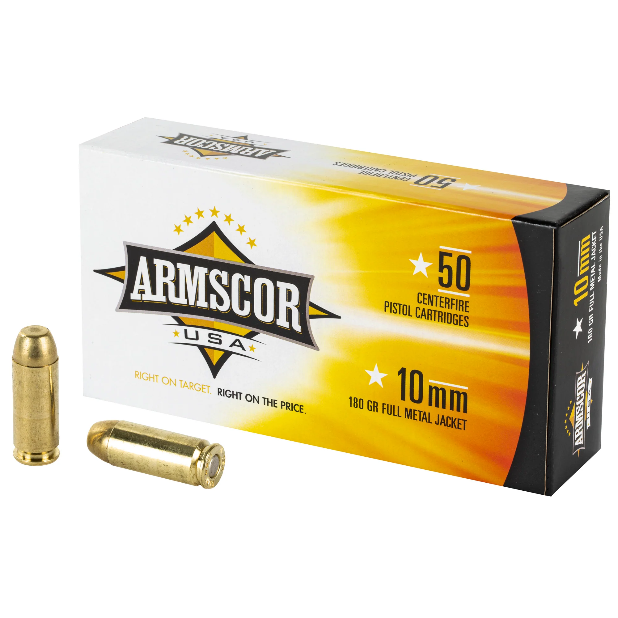 Armscor USA 10mm Auto 180gr FMJ Brass-Cased Pistol Ammunition 50-Round Box FAC10-2N
