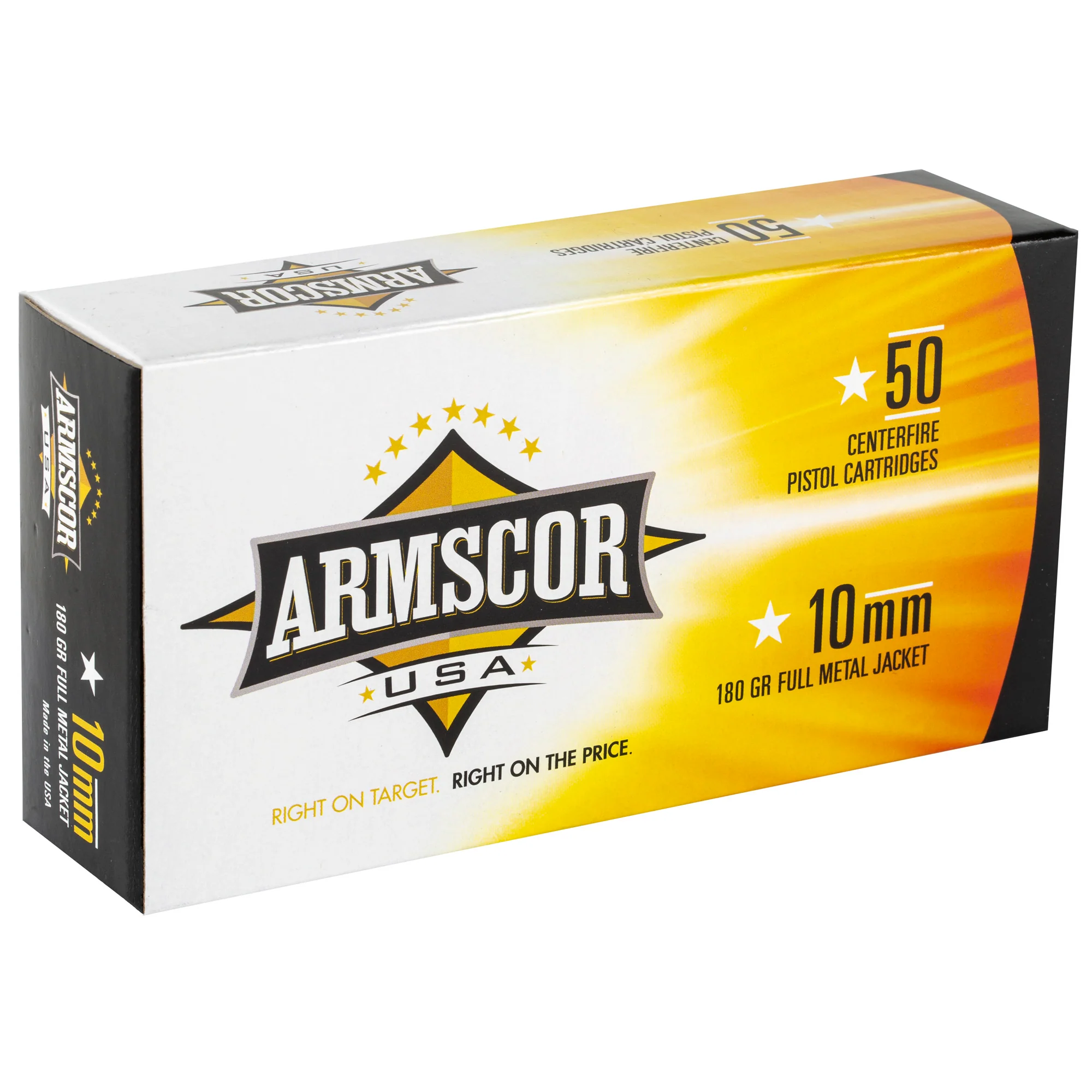 Armscor USA 10mm Auto 180gr FMJ Brass-Cased Pistol Ammunition 50-Round Box FAC10-2N - Image 2