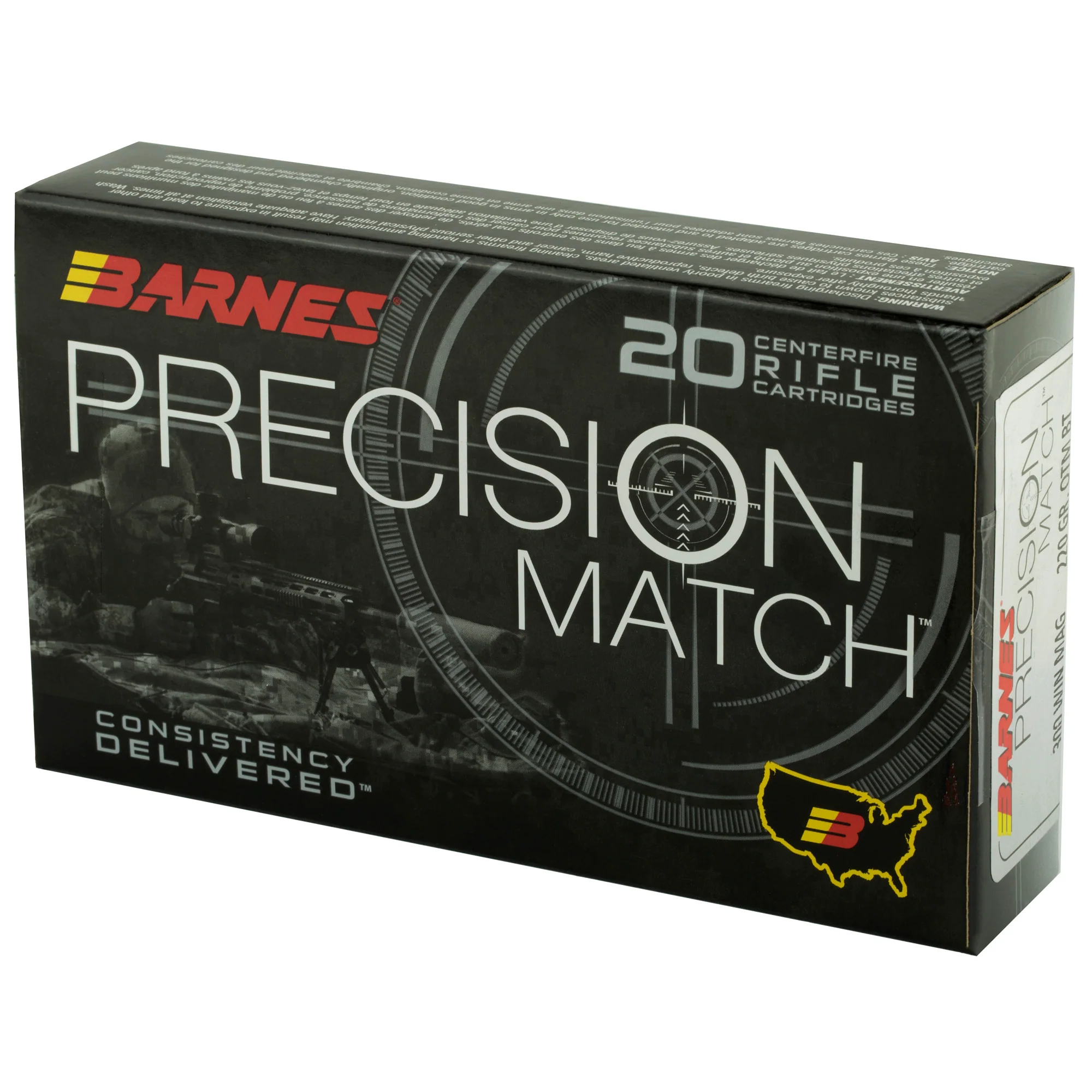 Barnes Precision Match OTM Boat Tail Rifle Ammo, .300 Win Mag 220 Grain, 20-Round Box 30740 - Image 3