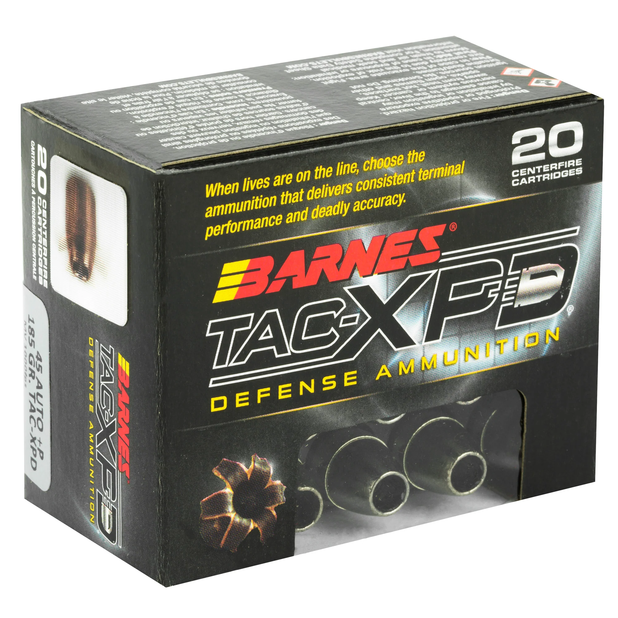 Barnes TAC-XPD Defense .45 ACP +P 185gr TAC-XP Hollow Point Ammo, 20-Round Box 21555 - Image 2