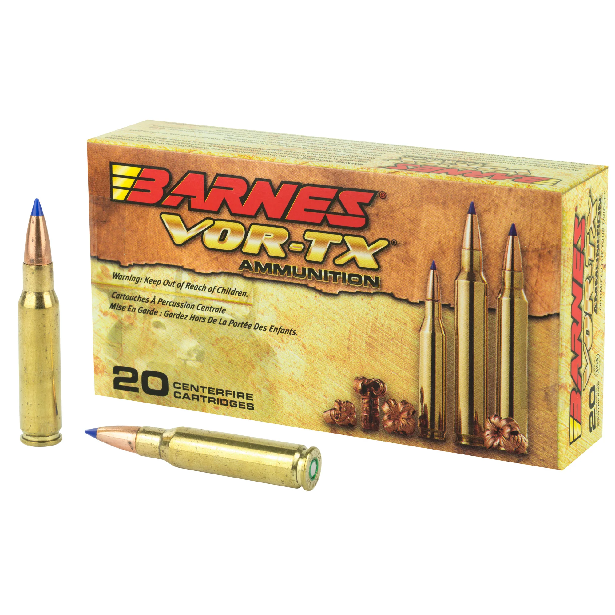 Barnes VOR-TX .308 Winchester 130 Grain Tipped Triple-Shock X Lead-Free Ammo, 30816