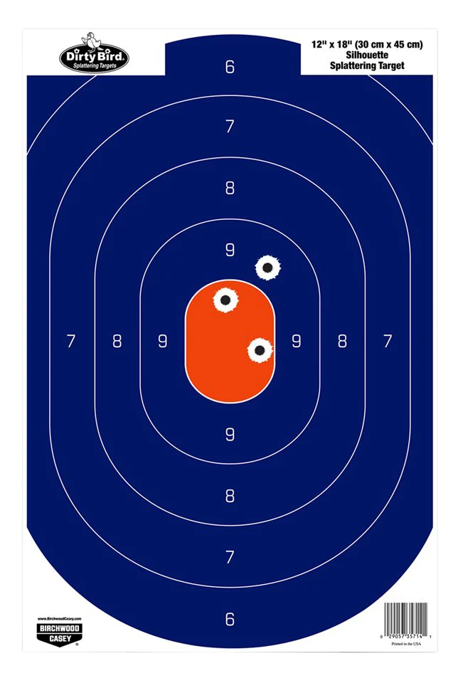 Birchwood Casey Dirty Bird Silhouette Splattering Target, 12x18 Blue/Orange, 50-Pack, 35720