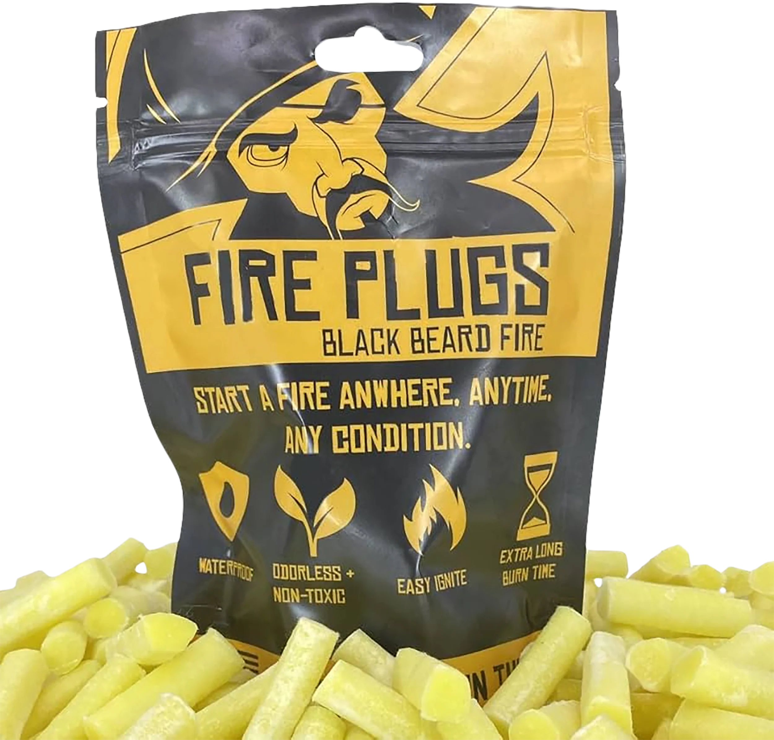 Black Beard Fire Starters Fire Plugs Tinder, Waterproof & Windproof, 50 Count, 8-Minute Burn – PLUG
