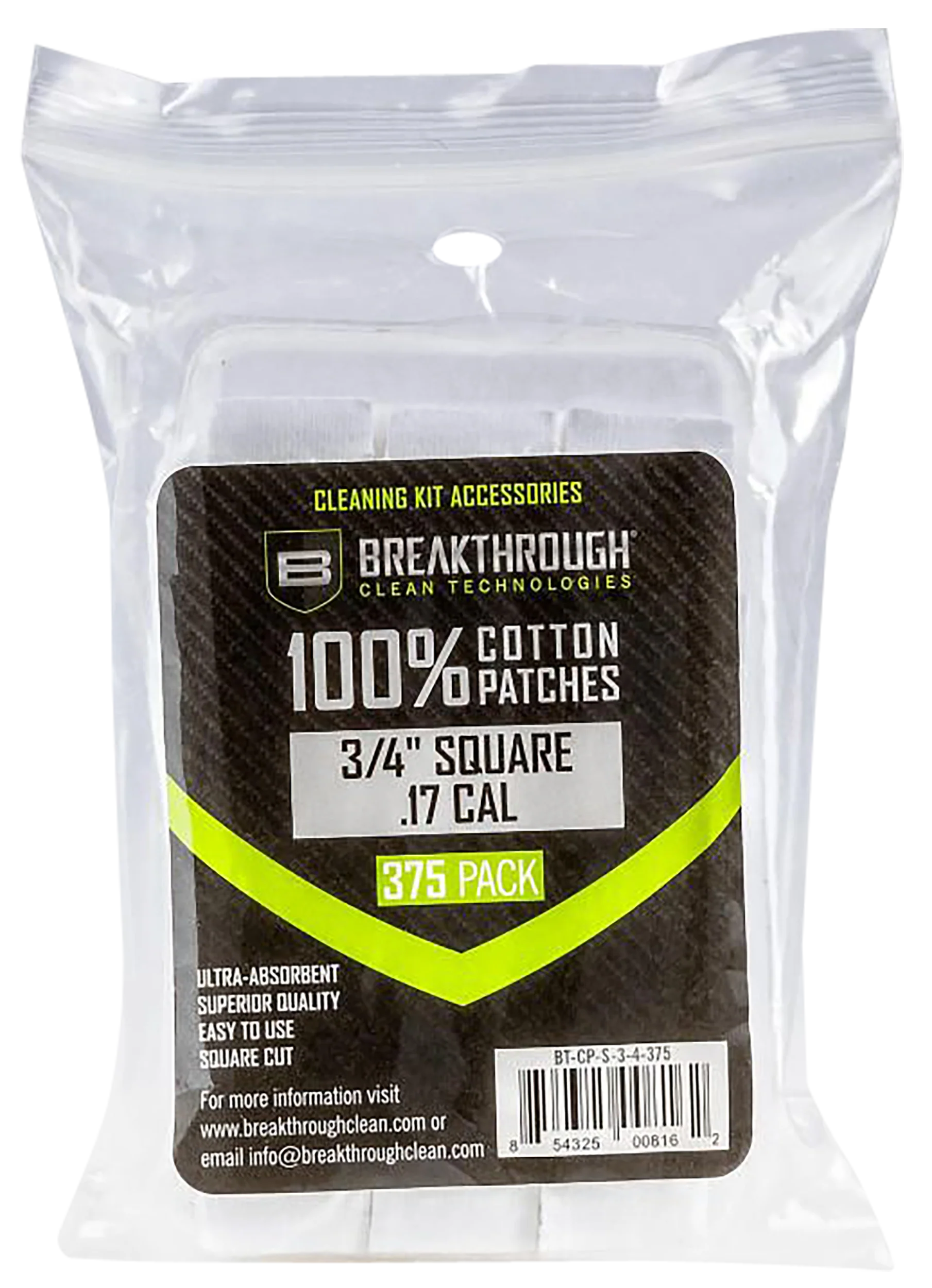 Breakthrough Clean Cotton Square Gun Cleaning Patches for .17/.177 Caliber, 375-Pack, BTCPS34375