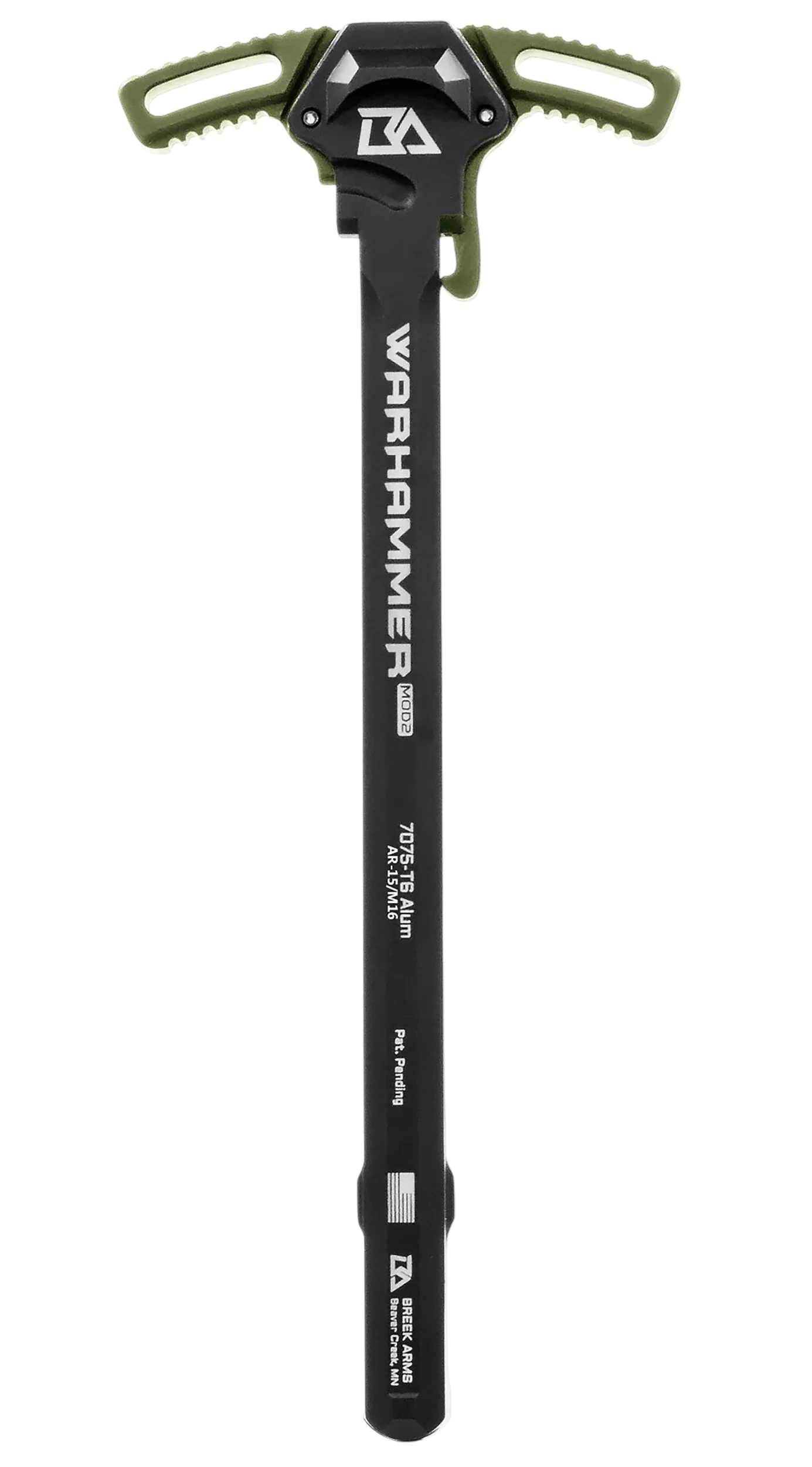 Breek Warhammer MOD2 Ambidextrous AR-15/M16 Charging Handle, OD Green Aluminum BRK522RGREEN