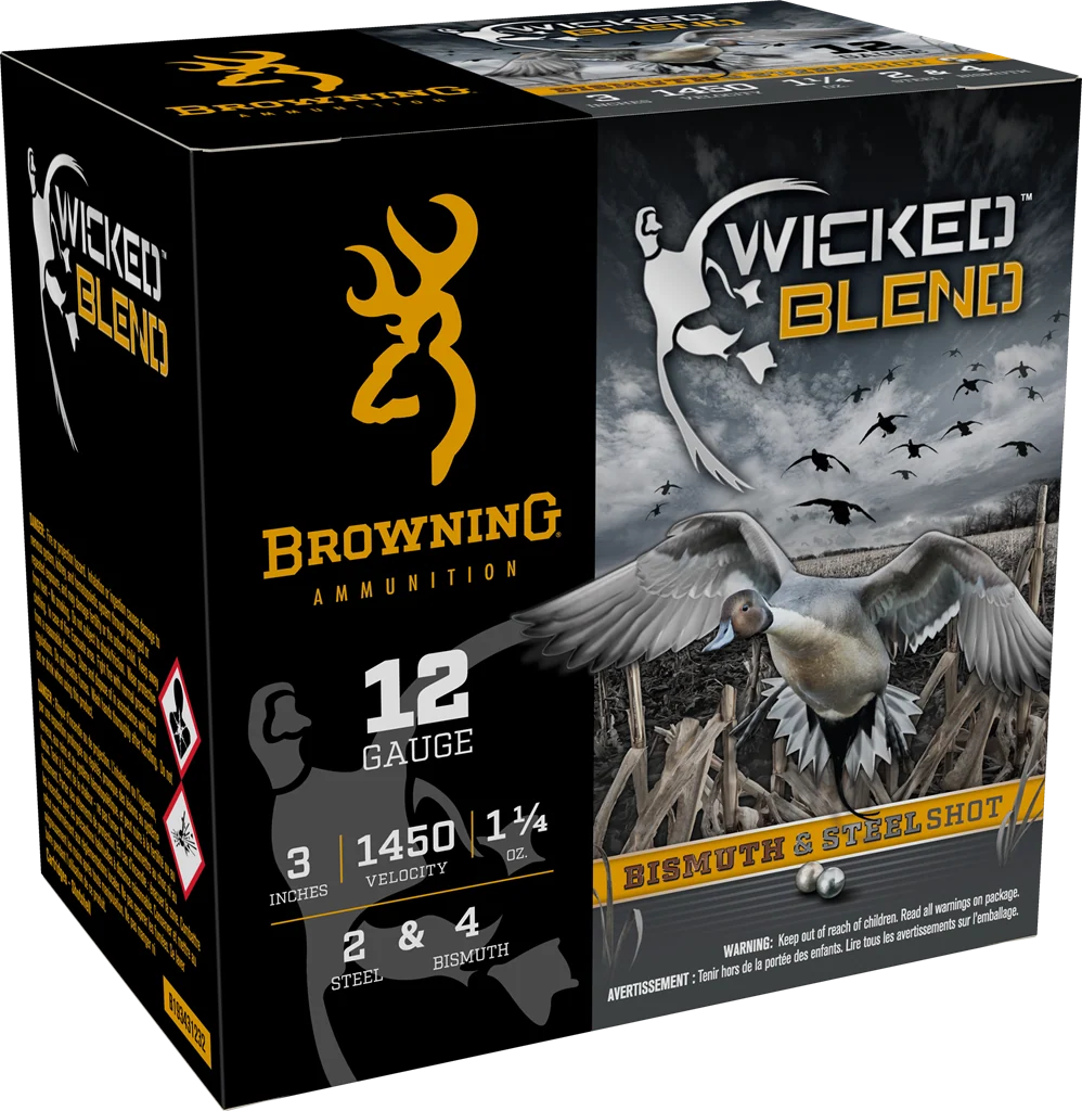 Browning Ammo Wicked Blend 12 Gauge 3in 1-1/4oz #2 Steel/#4 Bismuth Waterfowl Loads B193431232