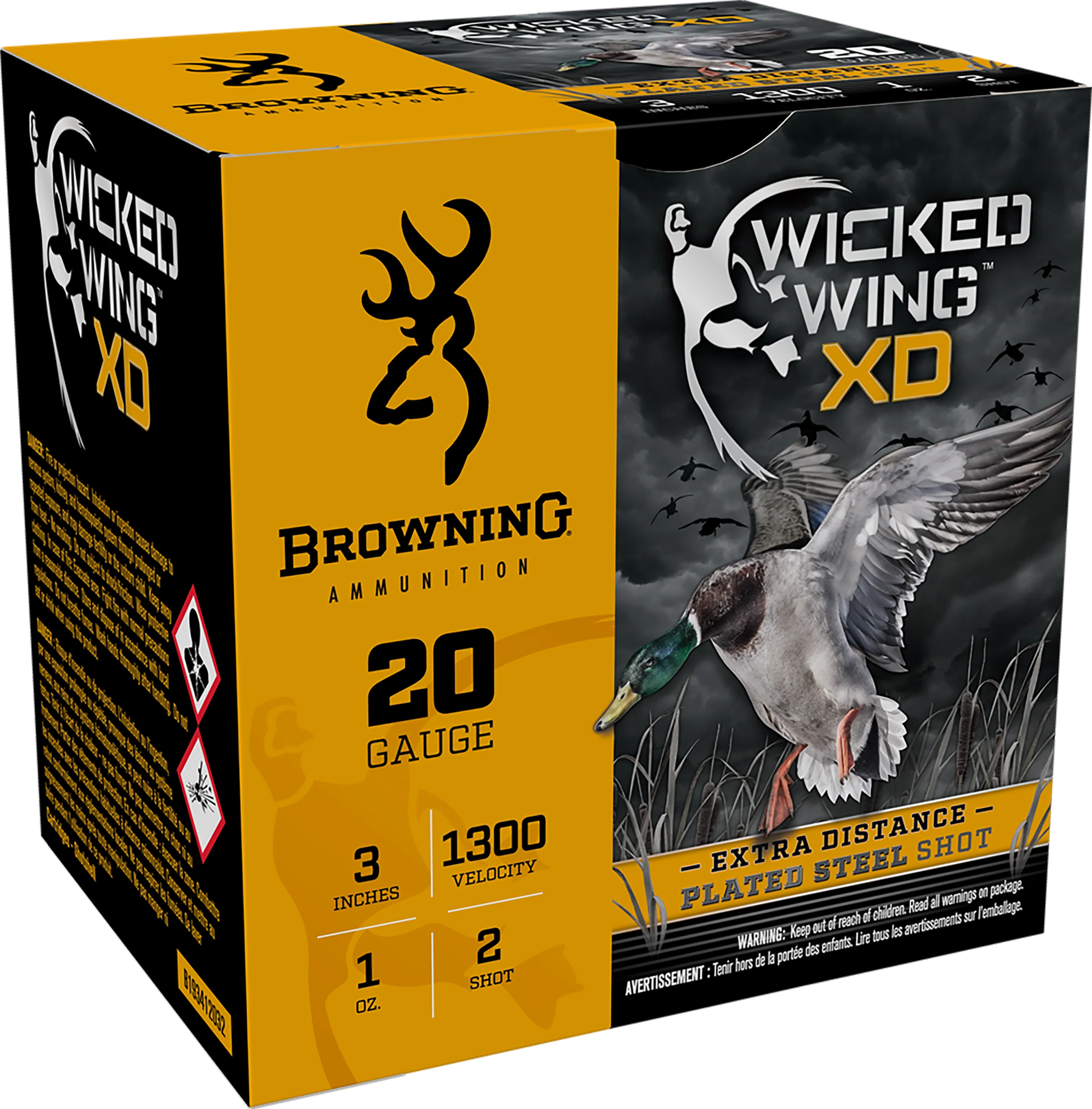 Browning Ammo Wicked Wing XD Extra Distance 20 Gauge 3in 1oz #2 Steel Shot 25rd Box B193412032