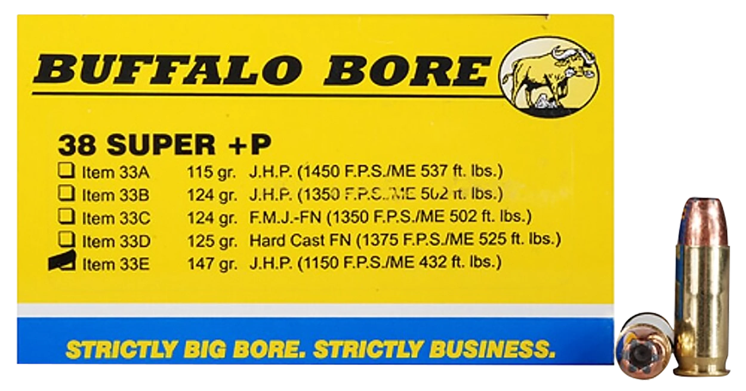 Buffalo Bore Ammunition .38 Super +P 147 Grain Jacketed Hollow Point Personal Defense Ammo 33E20
