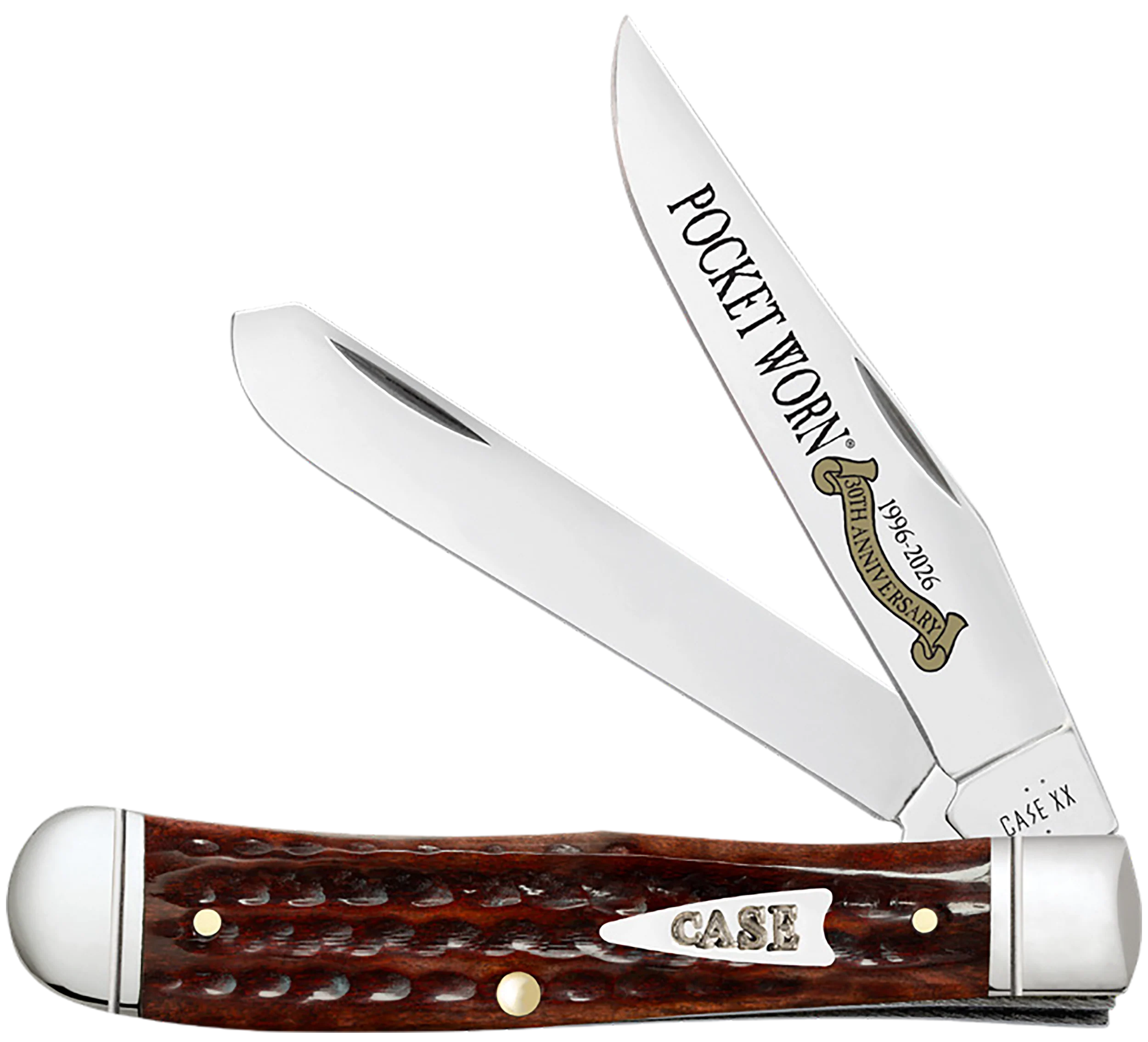 Case Pocket Worn Trapper Folding Knife with Tru-Sharp Stainless Blades, Mahogany Bone Handle, 55230