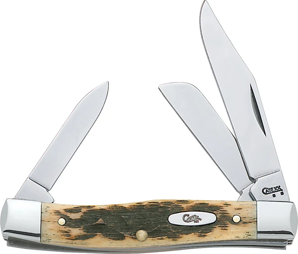 Case Cutlery Medium Stockman Folding Pocket Knife, Amber Bone Handle, 3-Blade, 3.625 in, 00079