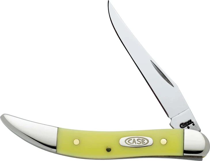 Case Cutlery Small Texas Toothpick Folding Pocket Knife, Yellow Handle, Chrome Vanadium, 00091