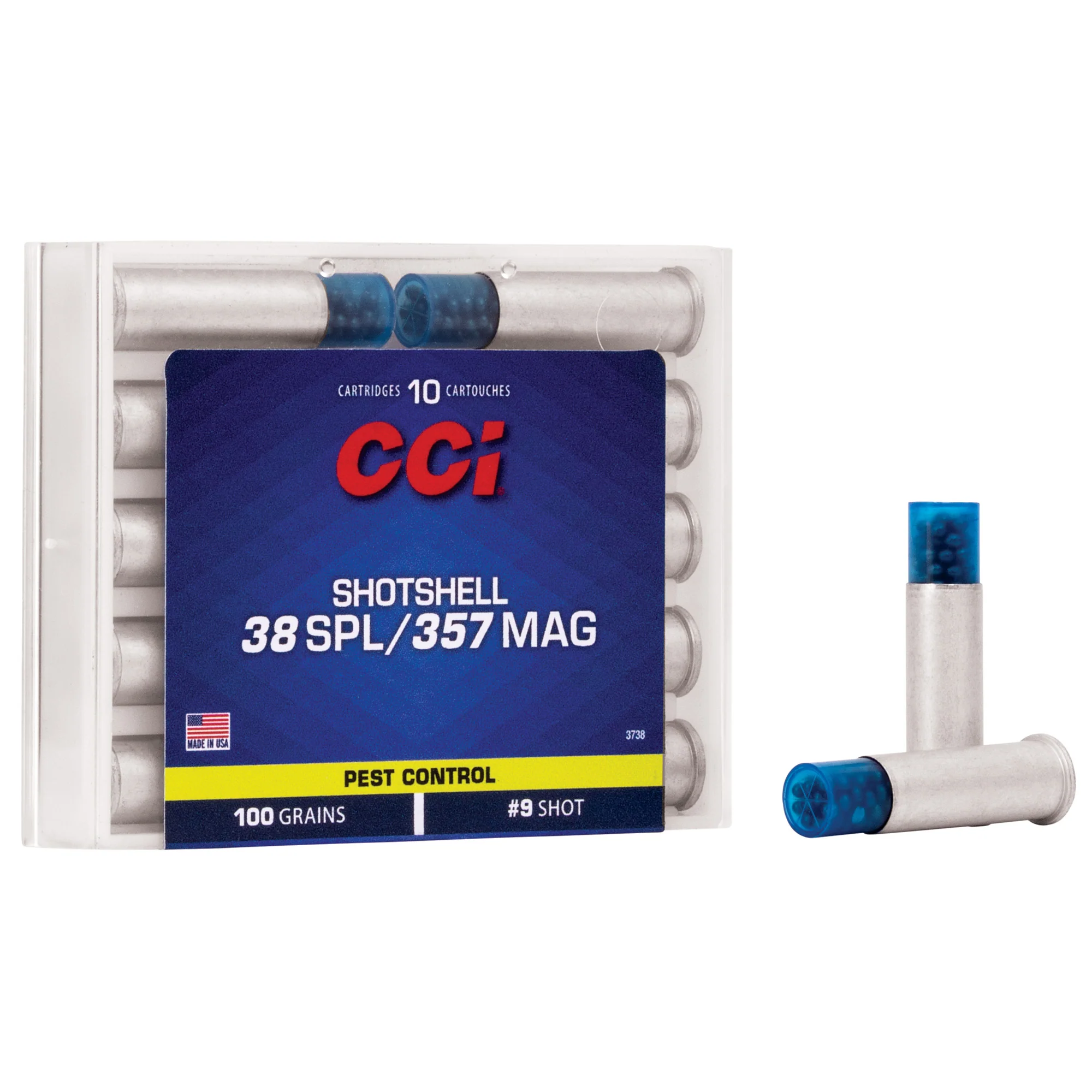 CCI Pest Control Shotshell Ammo .38 Special/.357 Magnum #9 Shot 100 Gr, 10-Round Box 3738