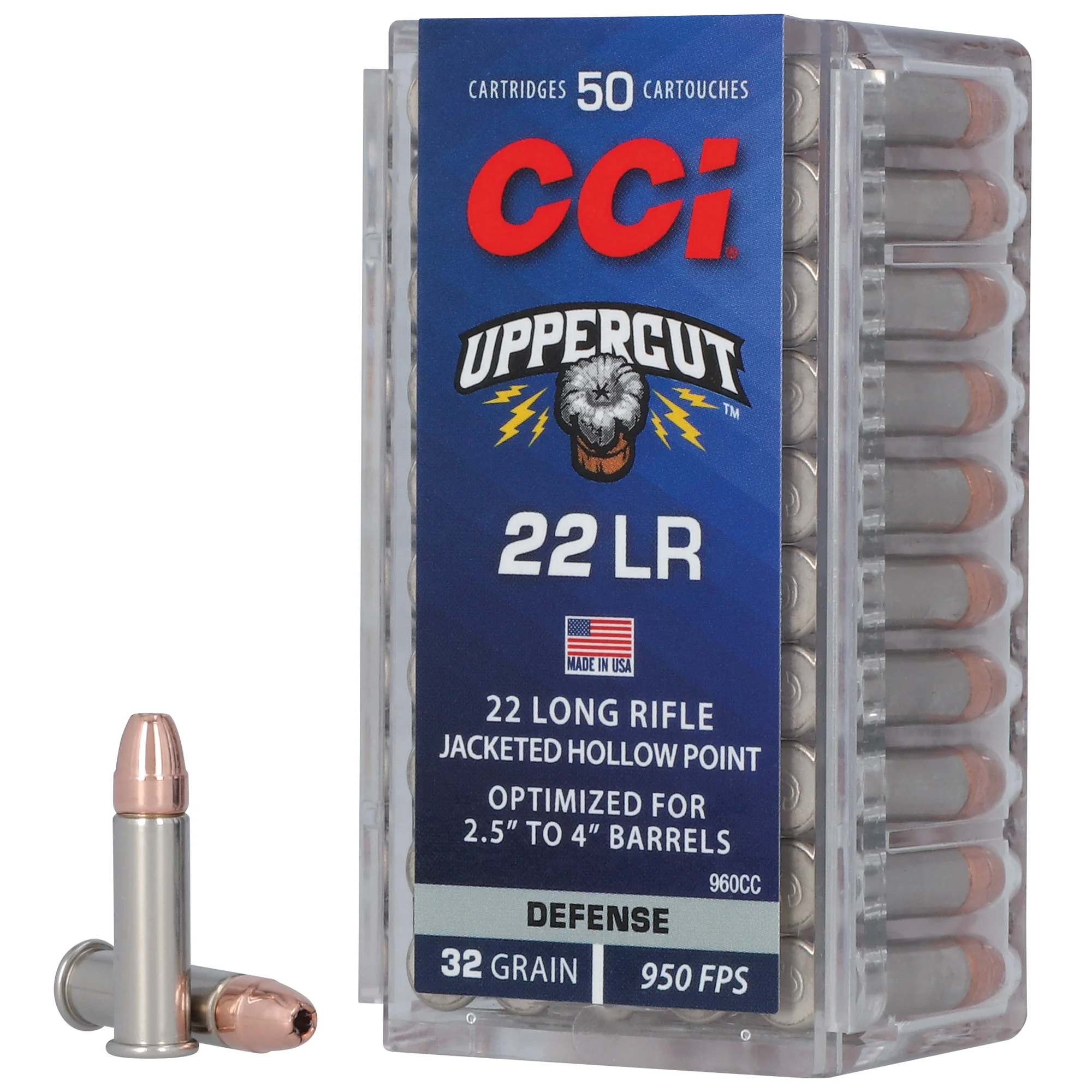 CCI Uppercut .22 Long Rifle 32gr Jacketed Hollow Point Defense Rimfire Ammo 50 Rounds 960CC