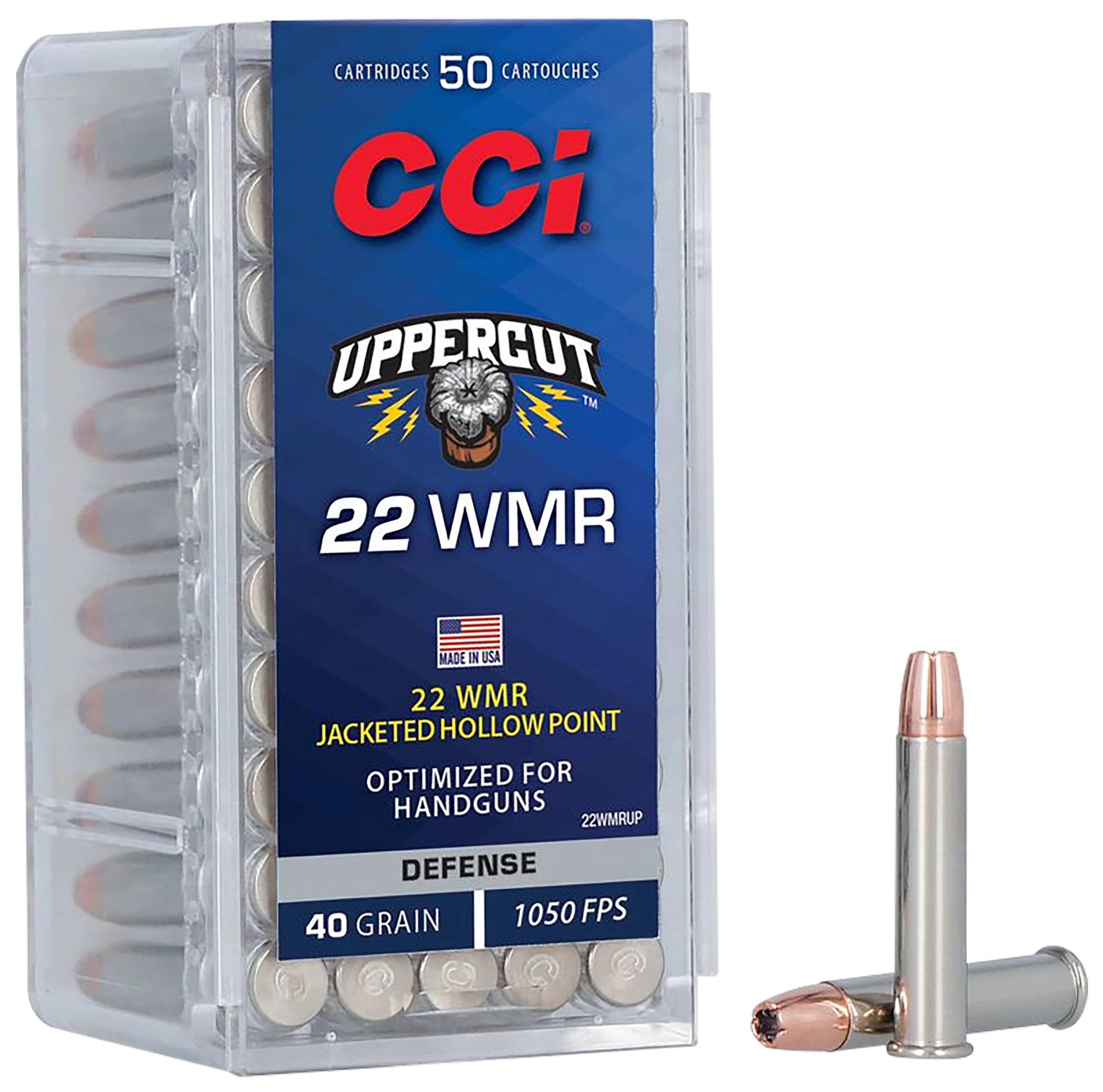CCI Uppercut .22 Winchester Magnum Rimfire 40gr Jacketed Hollow Point Ammo, 50-Rd Box 22WMRUP
