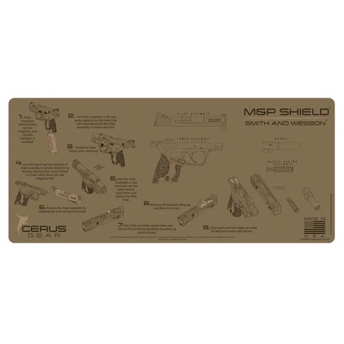 CERUS GEAR Smith & Wesson M&P Shield Instructional ProMat, Coyote Tan 12x27 Non‑Slip Work Mat - CERIMSWMPSHLDINSCOY