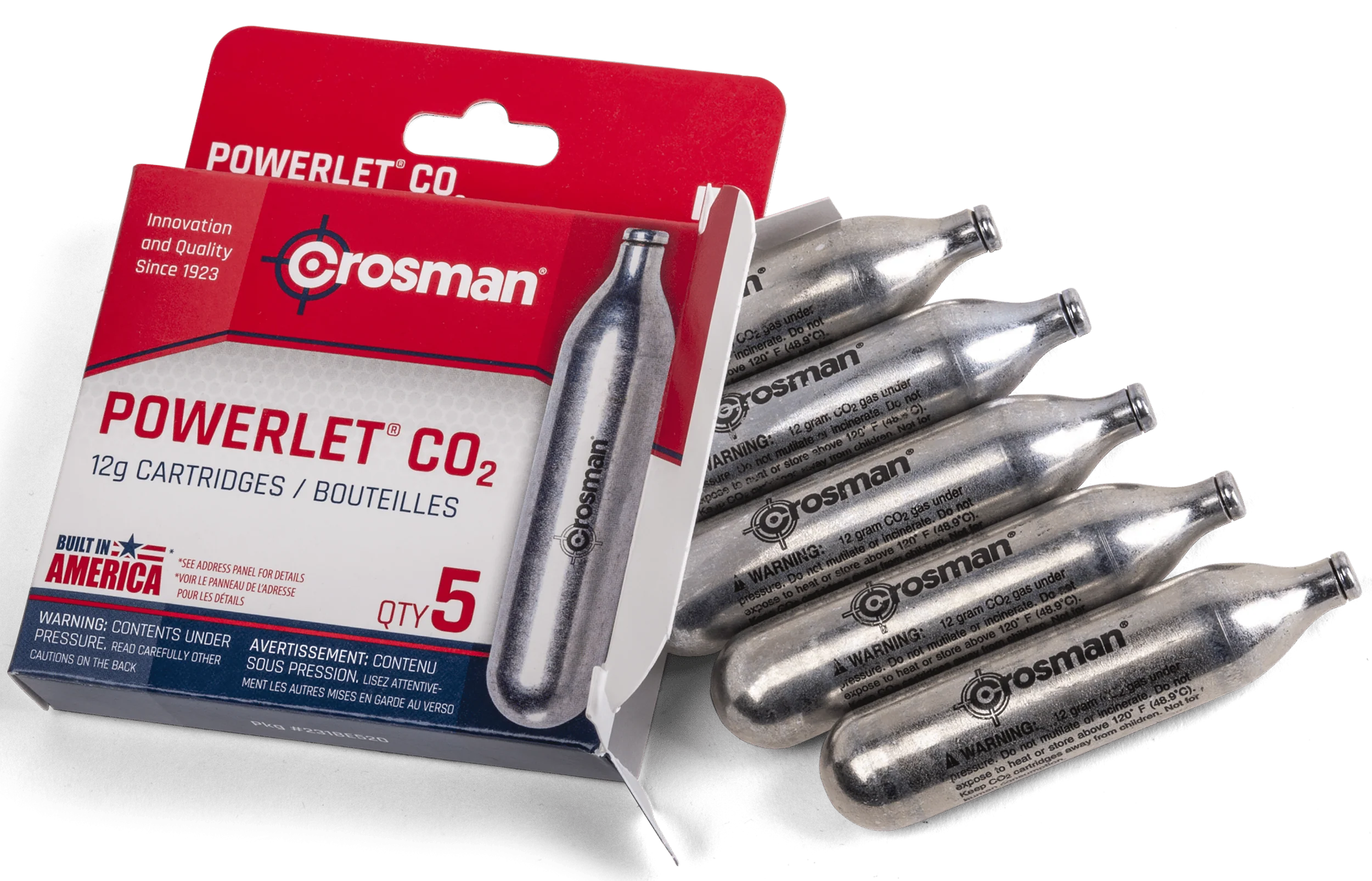Crosman Powerlet 12 Gram CO2 Cartridges, 5-Pack for Airguns, Reliable Seal 231B