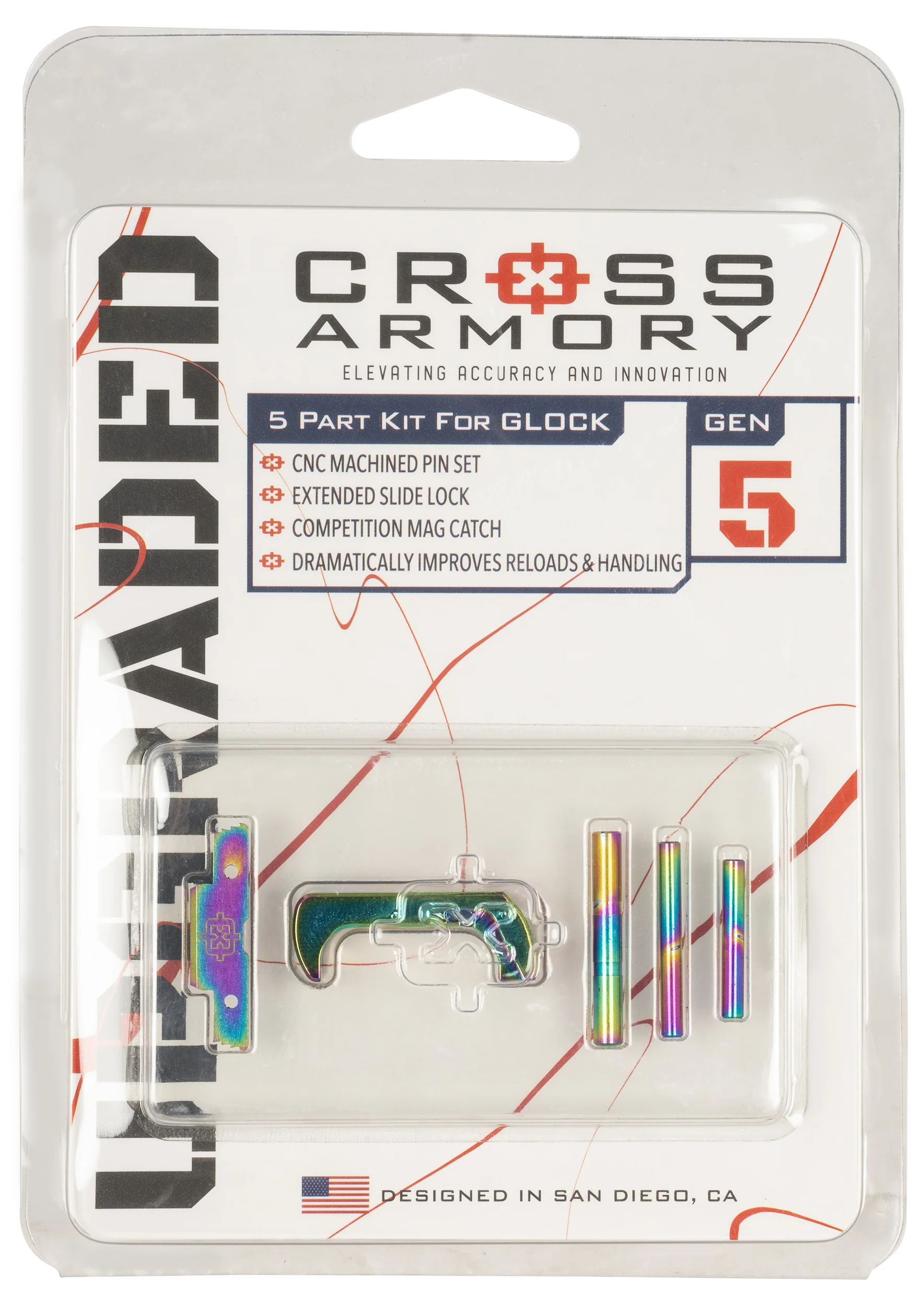 Cross Armory Glock Generation 5 Upgrade Kit, Rainbow Aluminum Slide Lock & Mag Catch CRG5OKRB