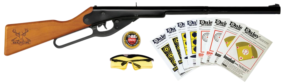 Daisy Buck Shooting Kit .177 Cal Lever-Action Spring Piston BB Air Rifle, 350 FPS, 994105403