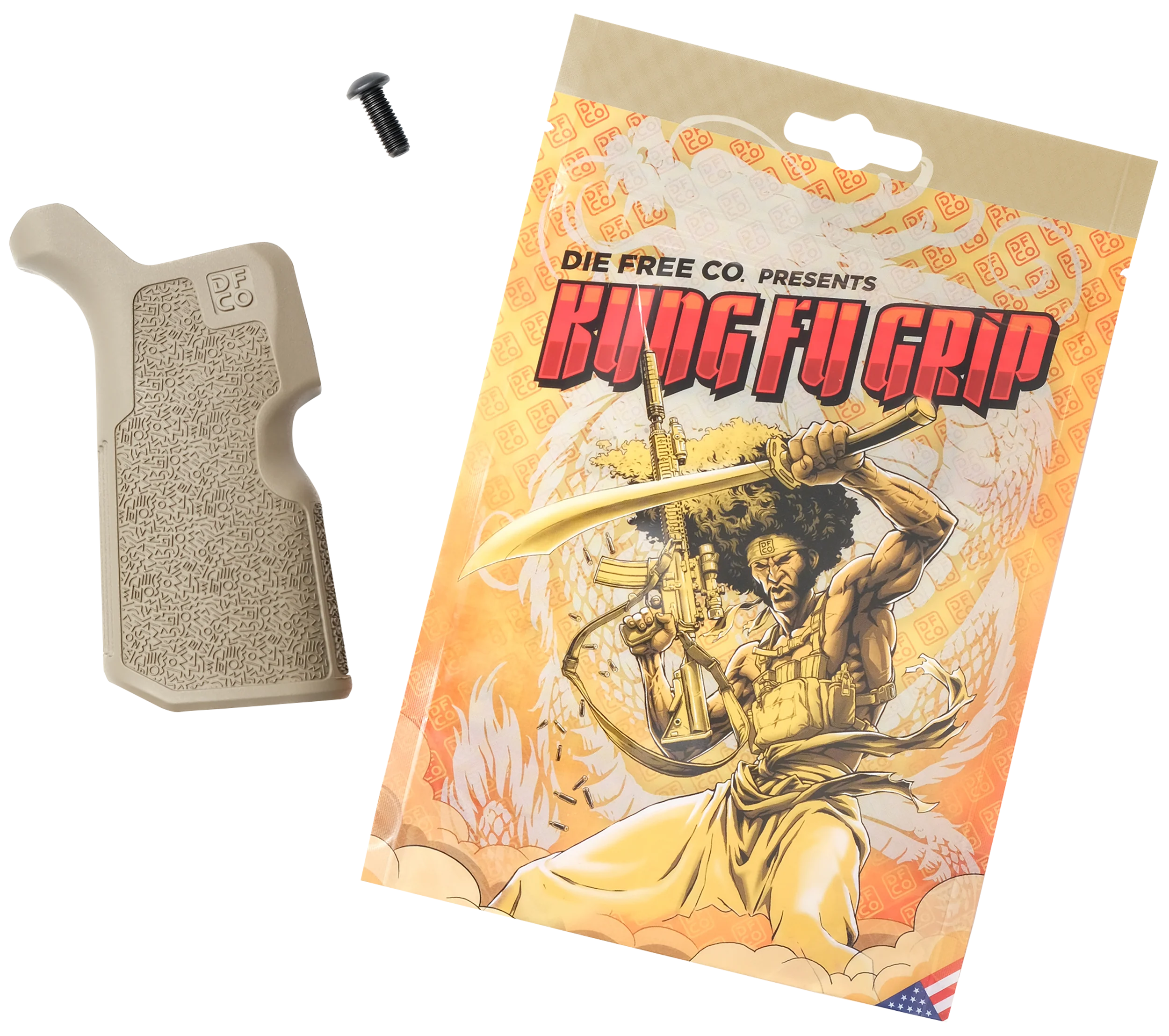 DIE FREE CO LLC Kung Fu Grip for AR-15/AR-10 & M4/SR25, Flat Dark Earth Nylon, 12° angle KFGFDE