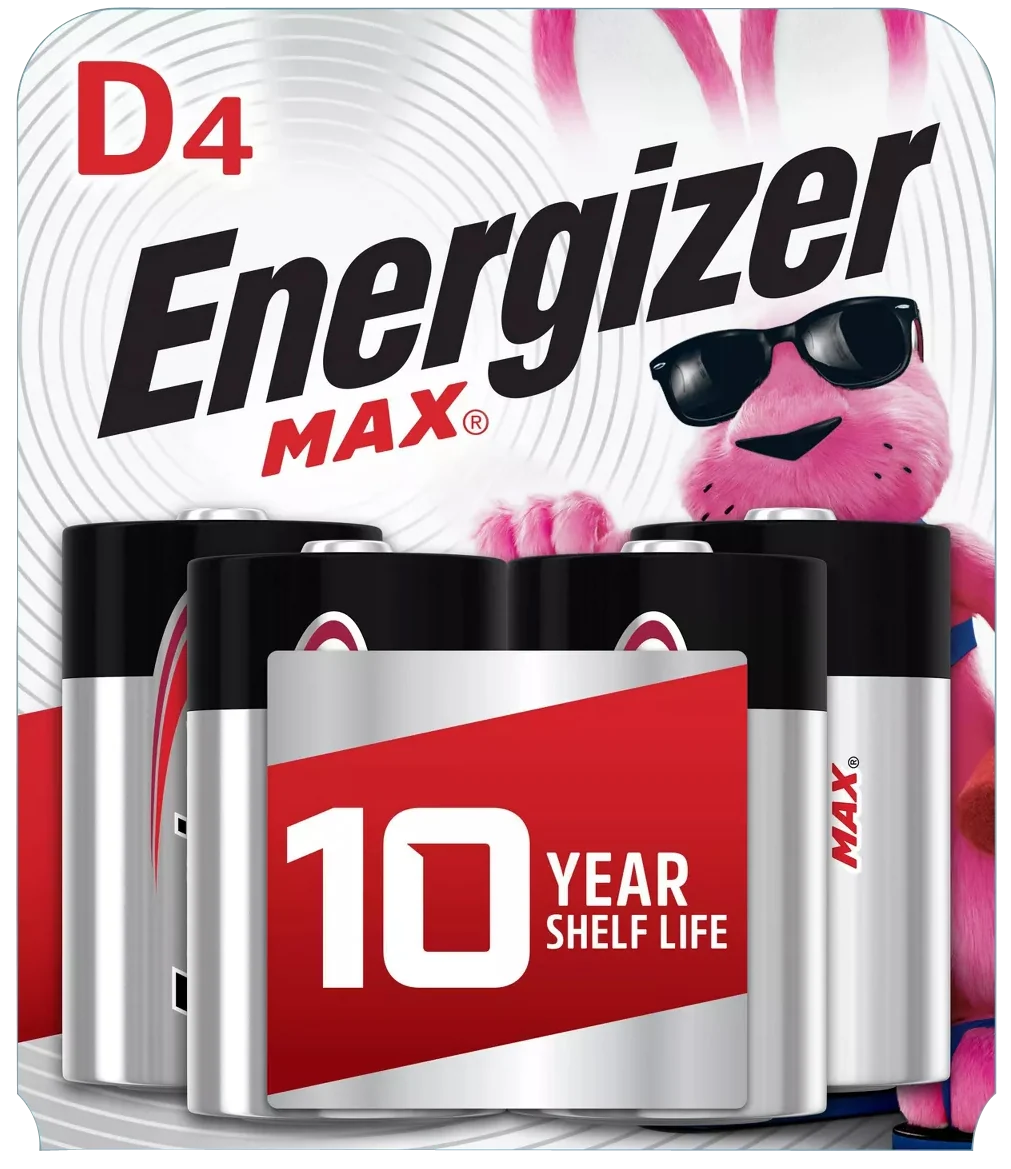 Energizer MAX D Alkaline Batteries, 1.5V, PowerSeal leak protection, case of 12 x 4-packs, E95BP4