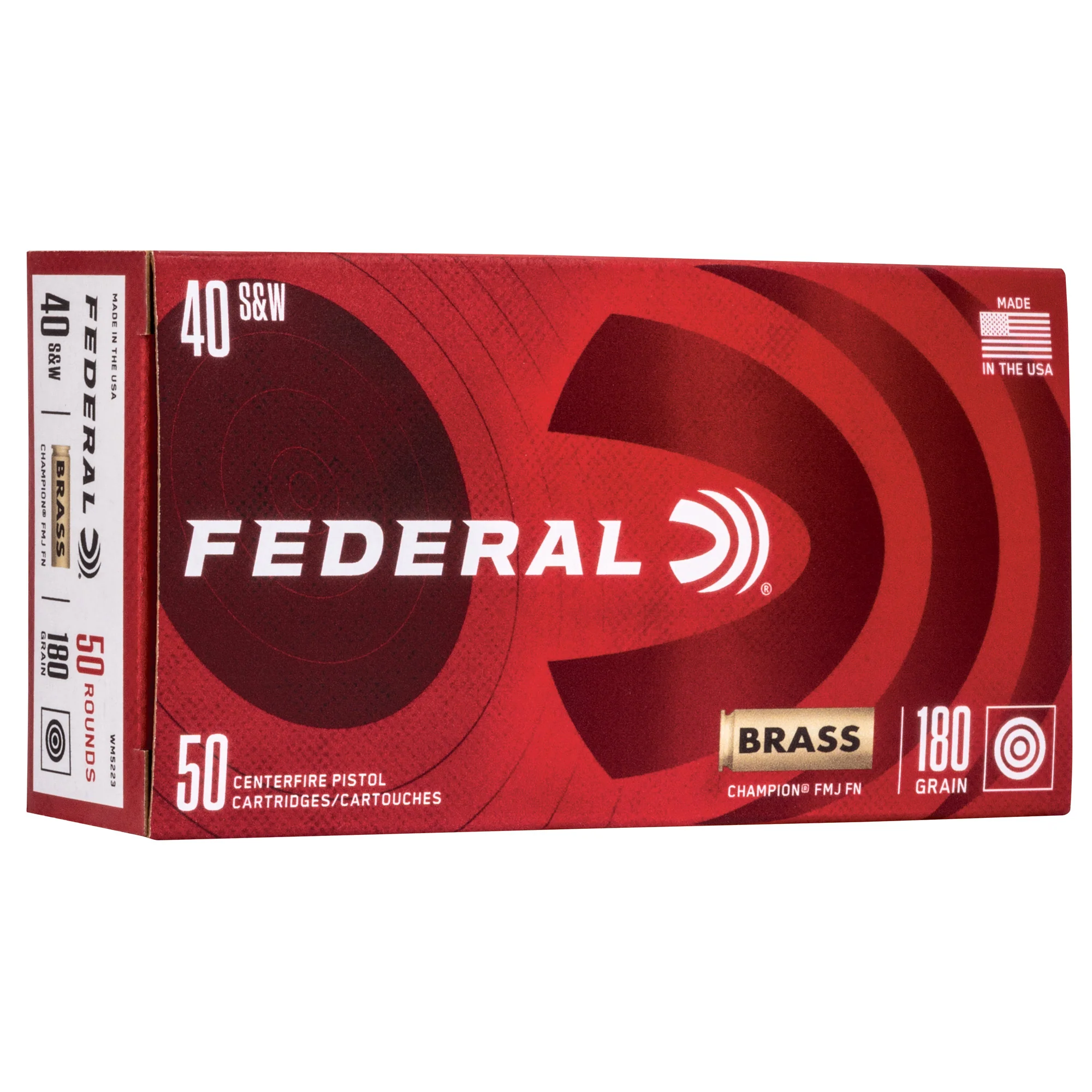 Federal Champion Training .40 S&W 180 Grain Full Metal Jacket Brass Case Handgun Ammo 50rd WM5223