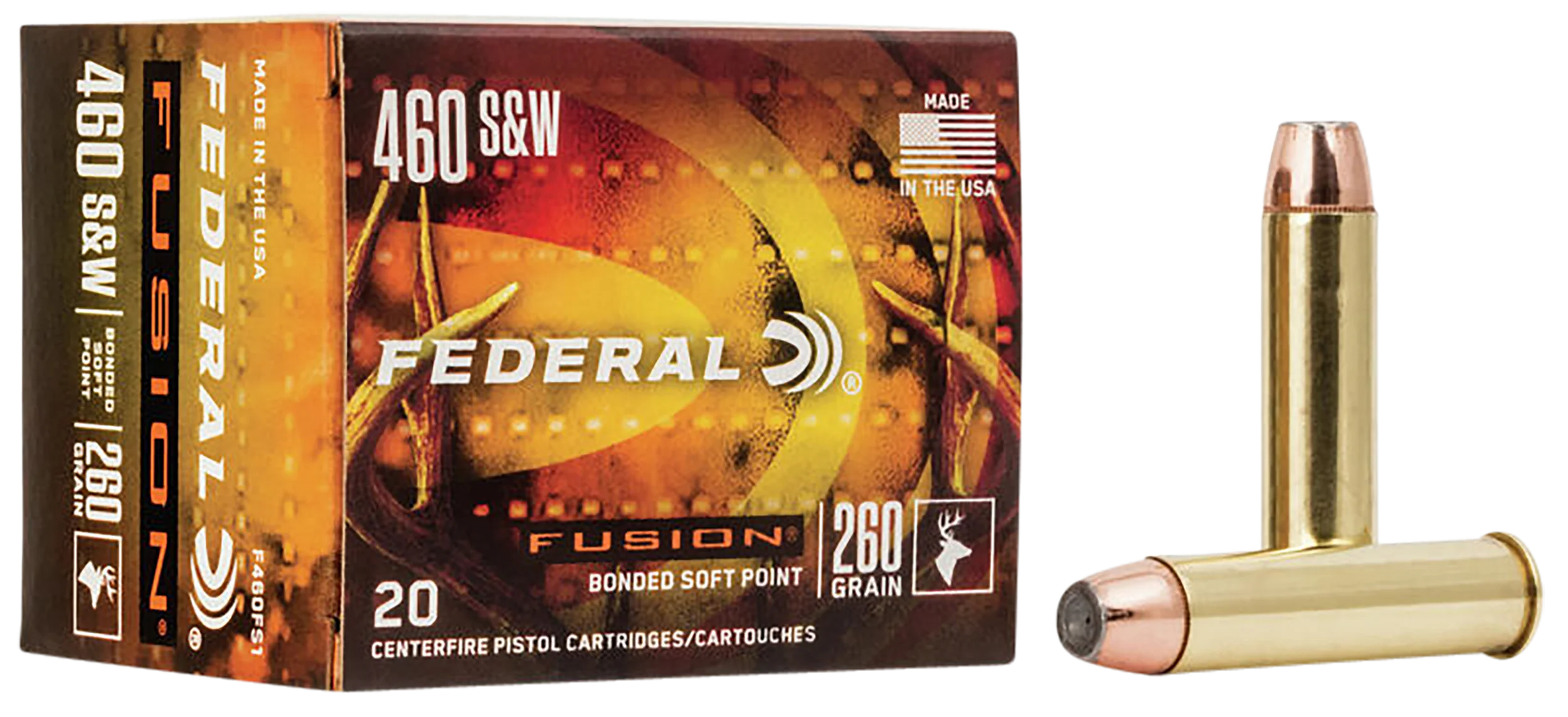 Federal Fusion Handgun Ammo .460 S&W Magnum 260gr Bonded Soft Point 20rd Box F460FS1