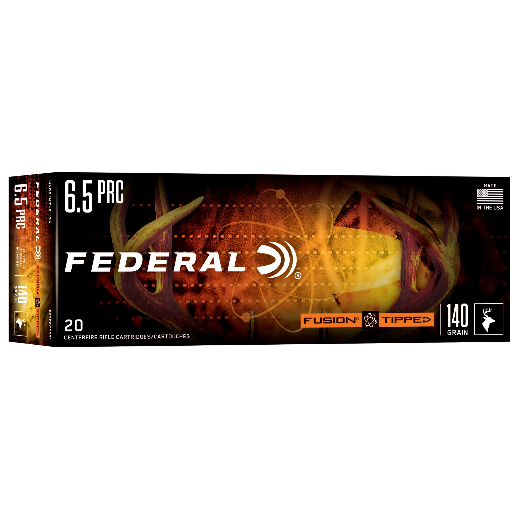 Federal Fusion Tipped 6.5 PRC 140gr Rifle Ammo Polymer Tip Bonded Hunting, 20rd Box F65PRCTFS1