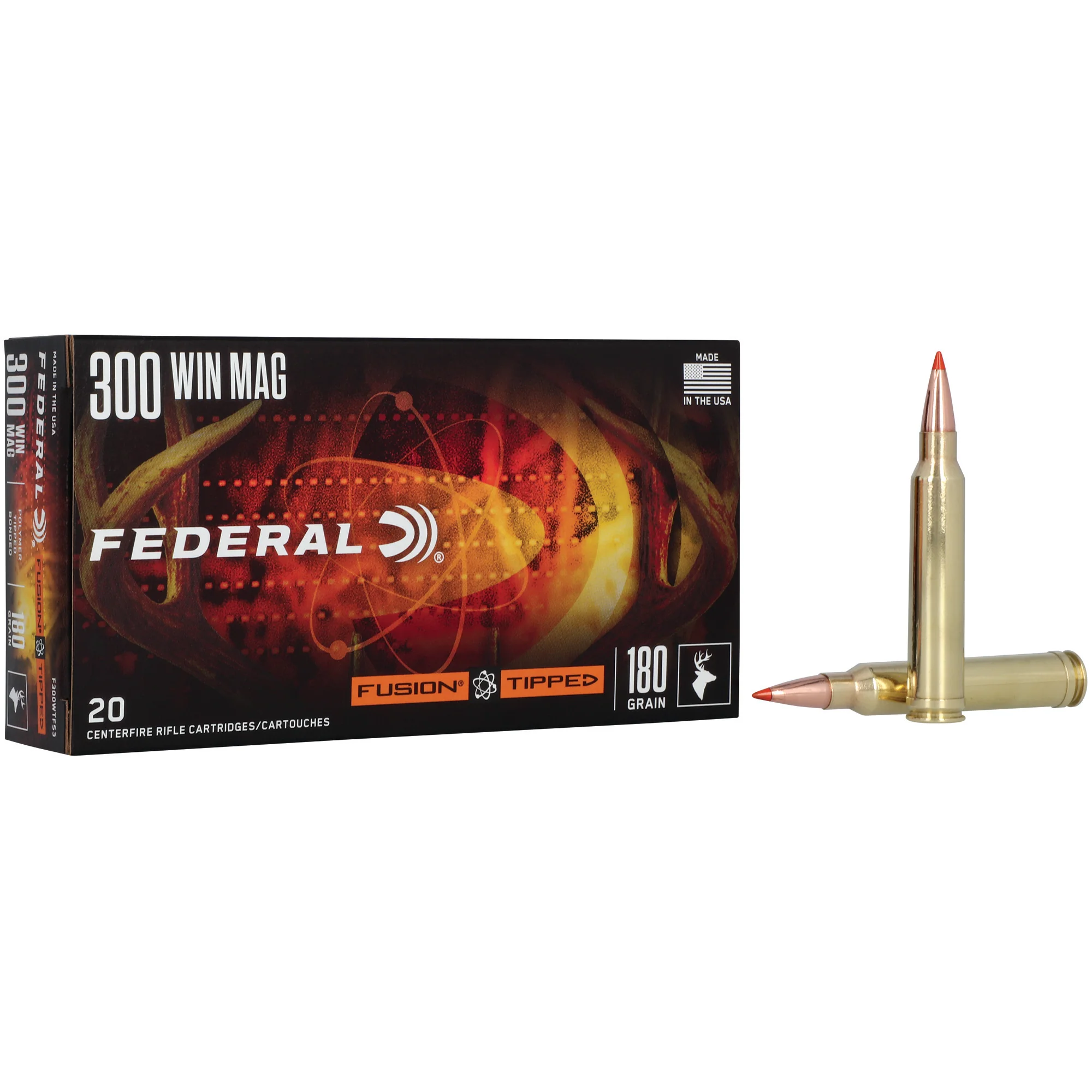 Federal Fusion Tipped Rifle Ammo 300 Win Mag 180 Grain Polymer Tip 20 Rounds F300WTFS3 - Image 2