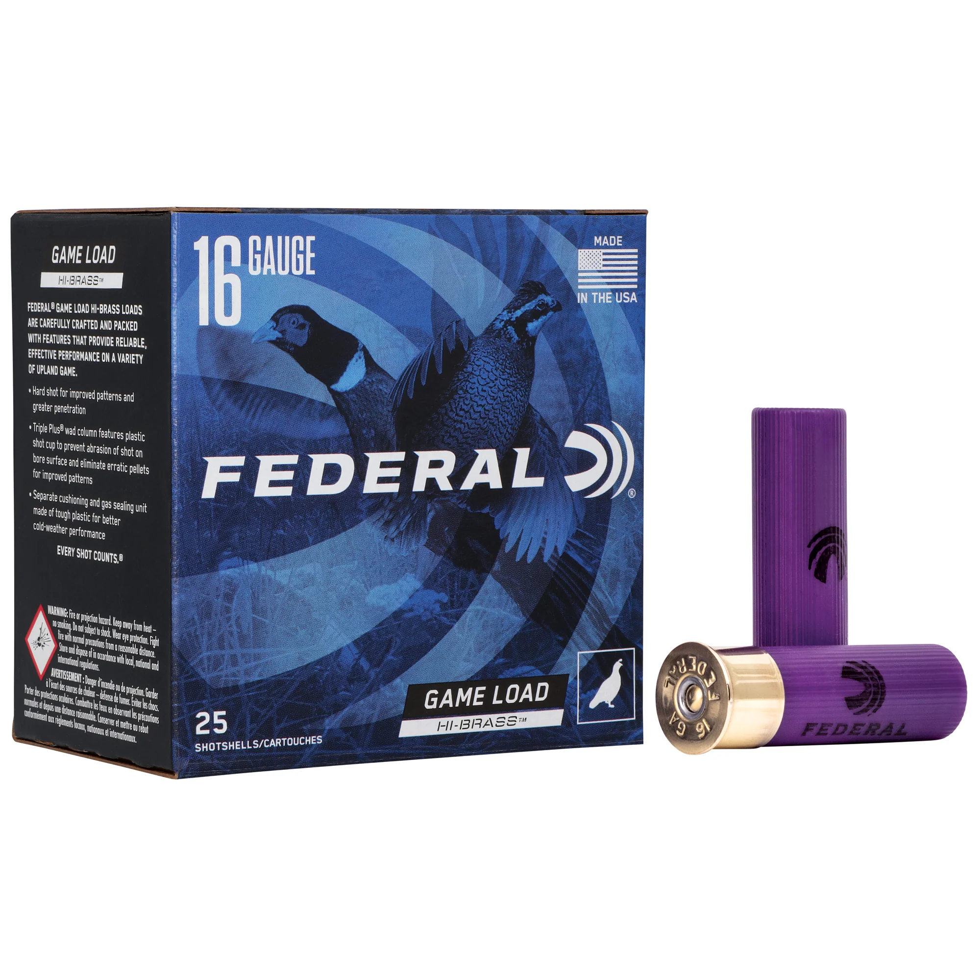 Federal Game Load Hi-Brass 16 Gauge 2.75in #7.5 Lead Shot 25 Rounds H16375