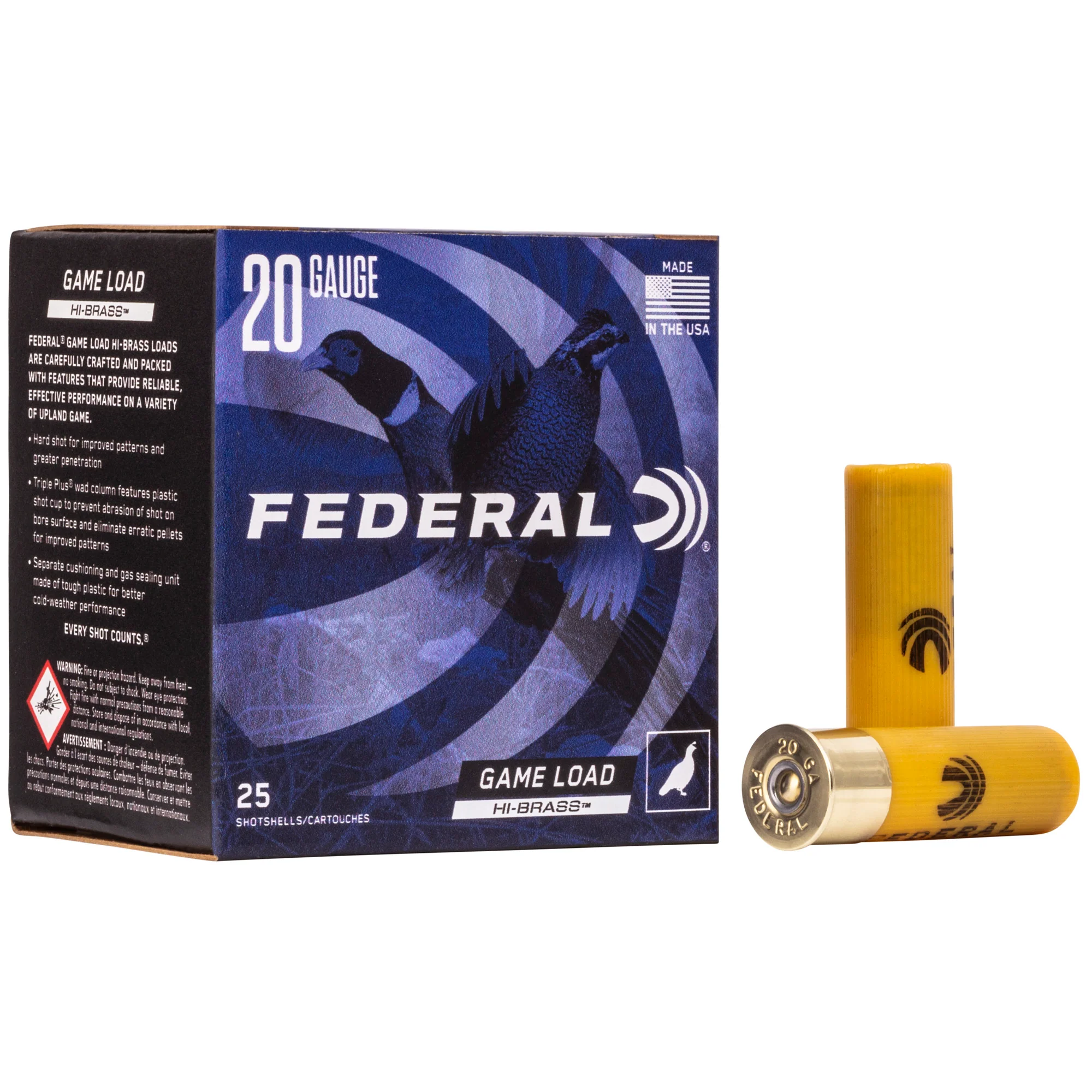 Federal Game-Shok Hi-Brass 20 Gauge 2.75in #6 Lead Shot Shotshells, 25rd Box H2046