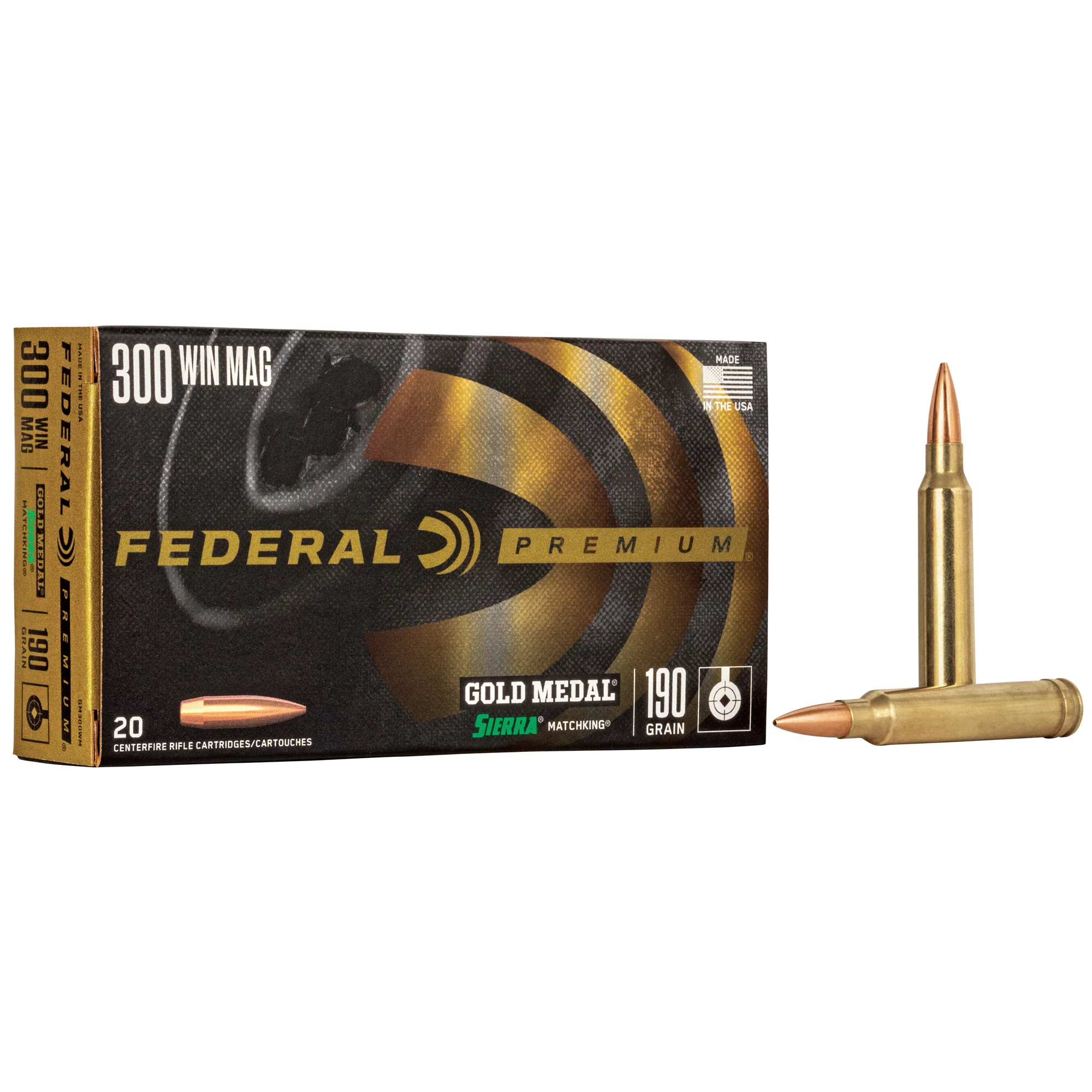 Federal Gold Medal .300 Win Mag 190gr Sierra MatchKing BTHP Rifle Ammo 20 Rounds GM300WM