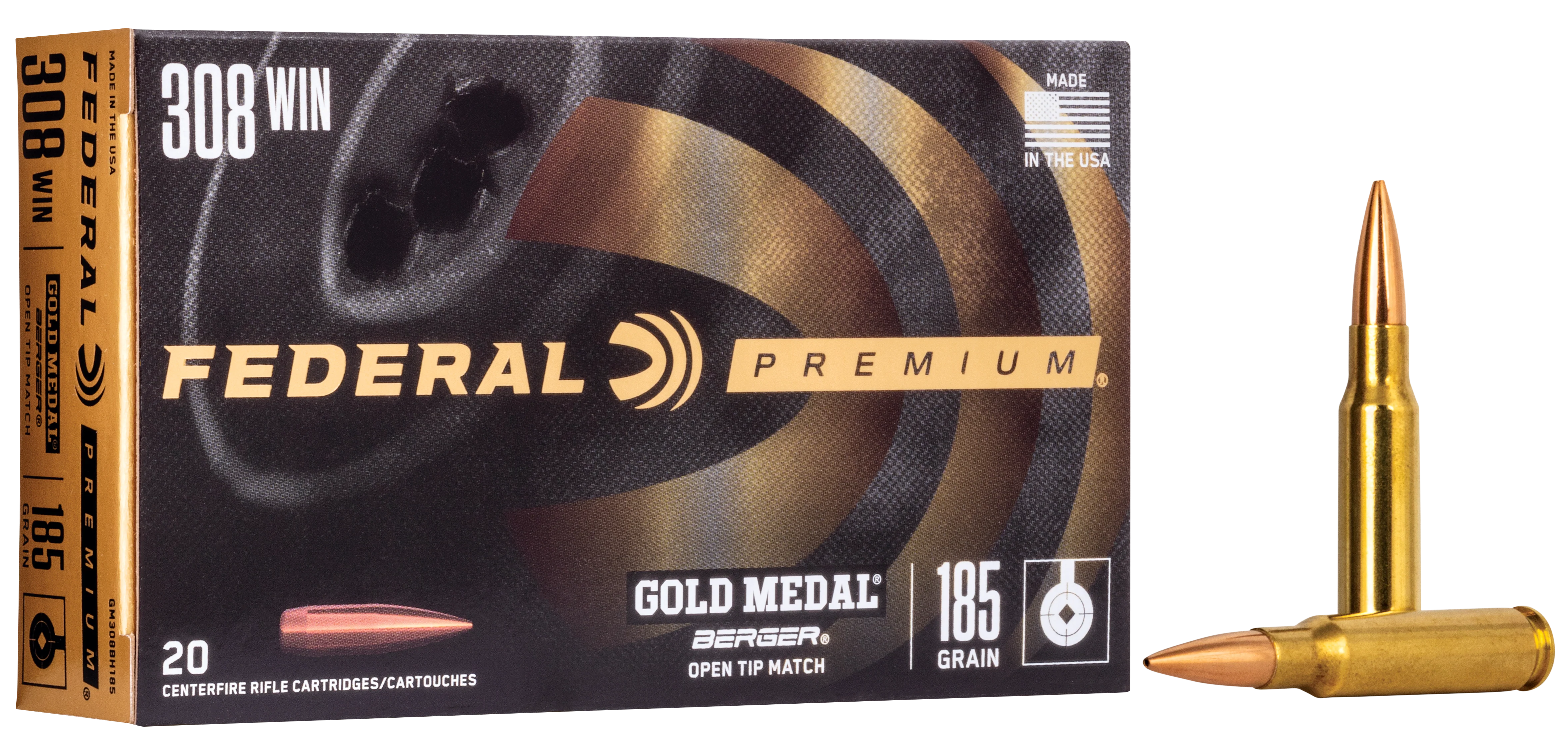 Federal Gold Medal Berger .308 Win 185gr Jugernaught Open Tip Match Ammo 20 Rounds GM308BH185