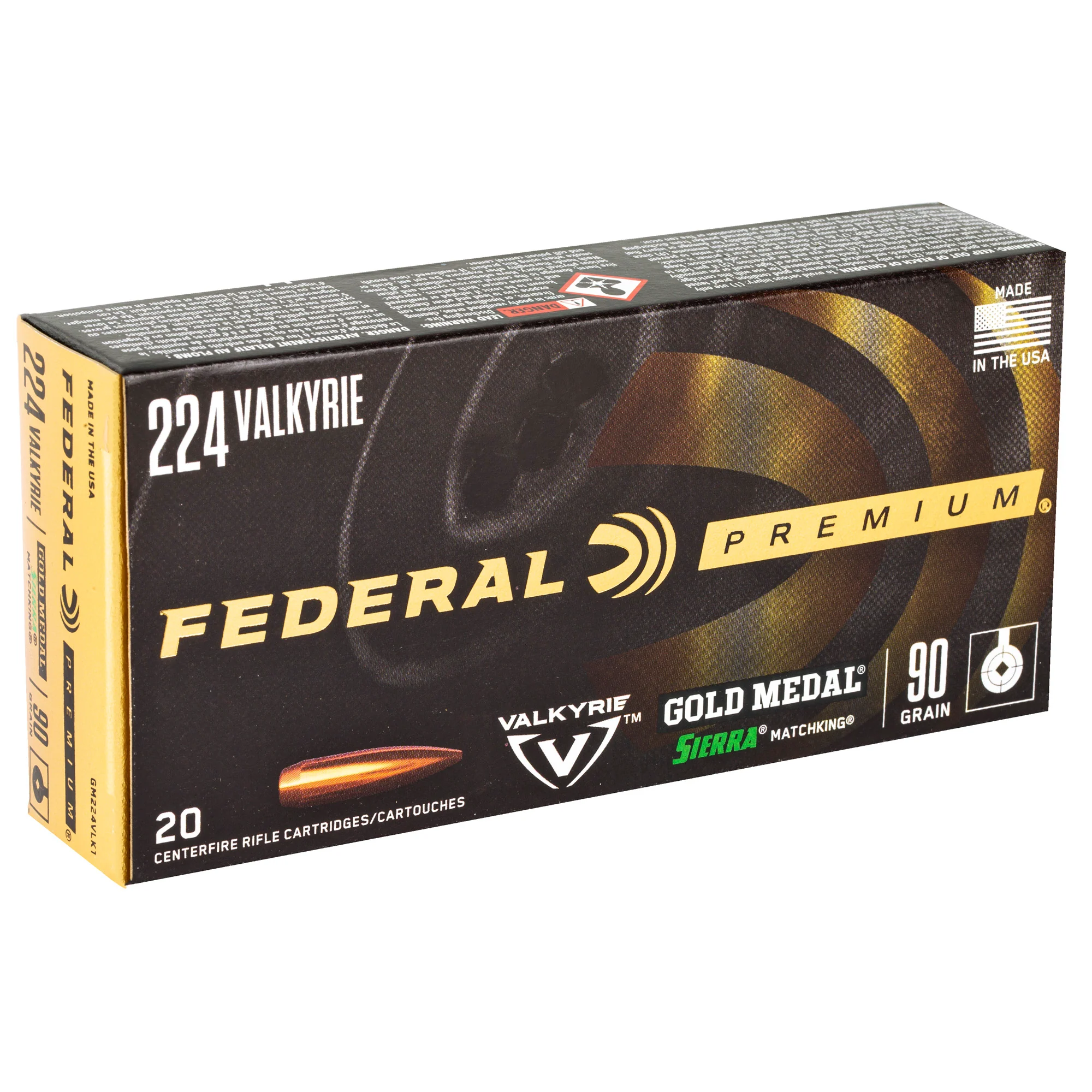 Federal Gold Medal Sierra MatchKing .224 Valkyrie 90gr BTHP Rifle Ammo 2700 fps 20rd GM224VLK1 - Image 2