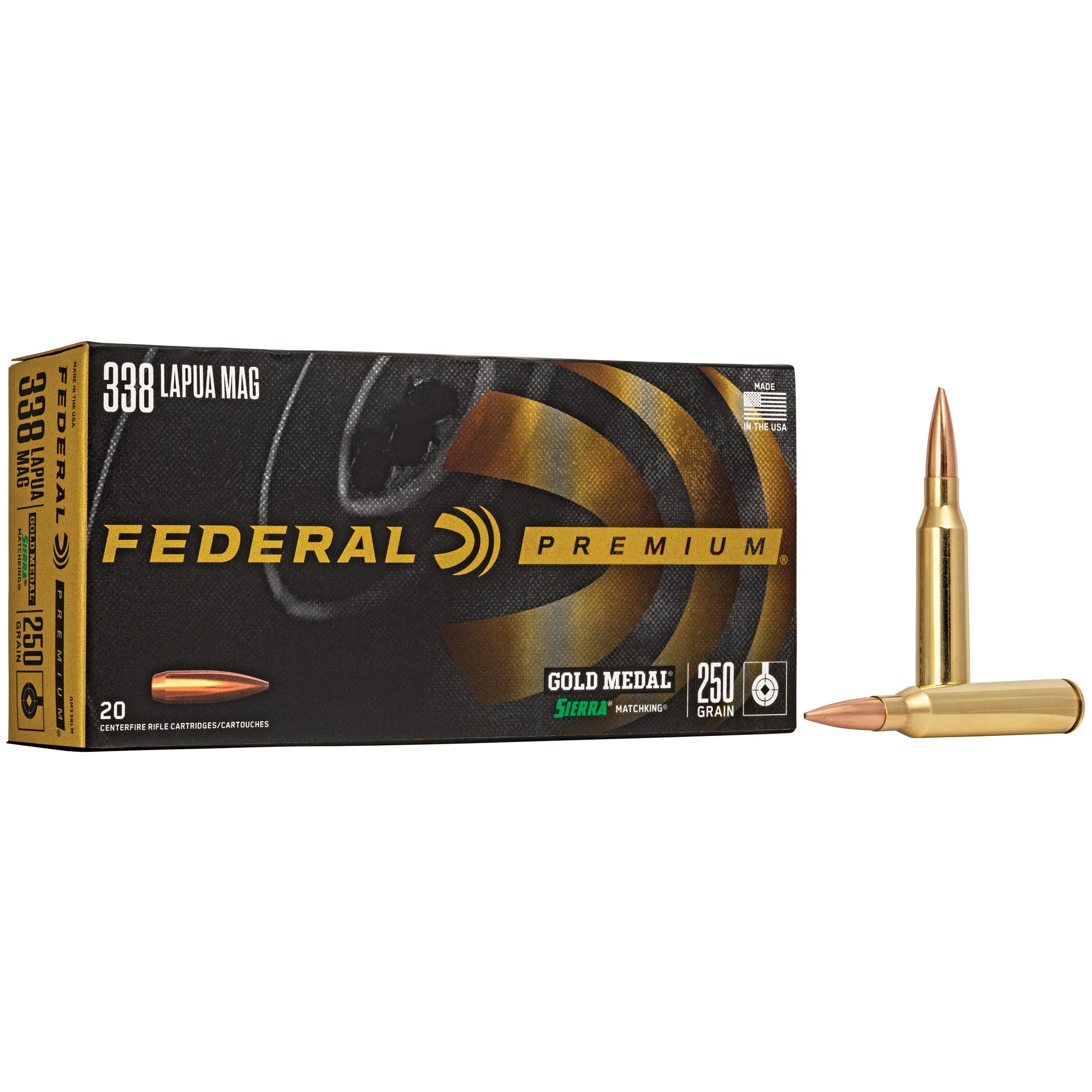 Federal Gold Medal Sierra MatchKing 338 Lapua Mag 250 Grain BTHP 20 Rounds GM338LM