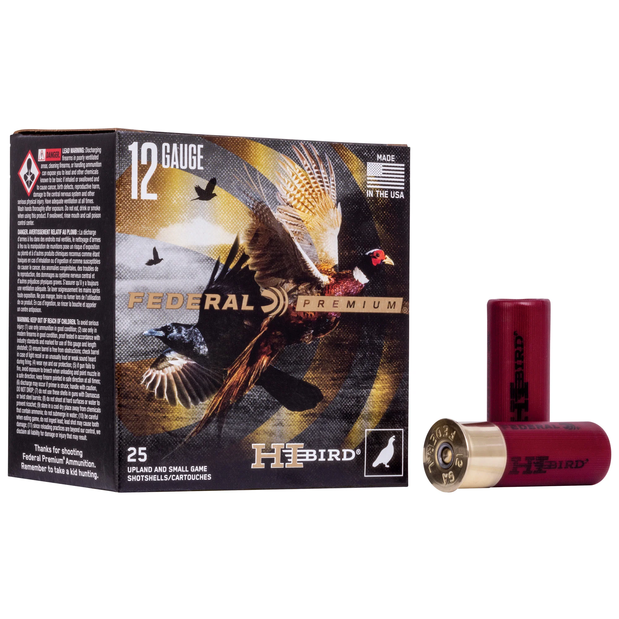 Federal Hi-Bird 12 Gauge 2-3/4" #6 Lead Shot Shotshells with SoftCell Wad, 25-Round Box HVF12H6