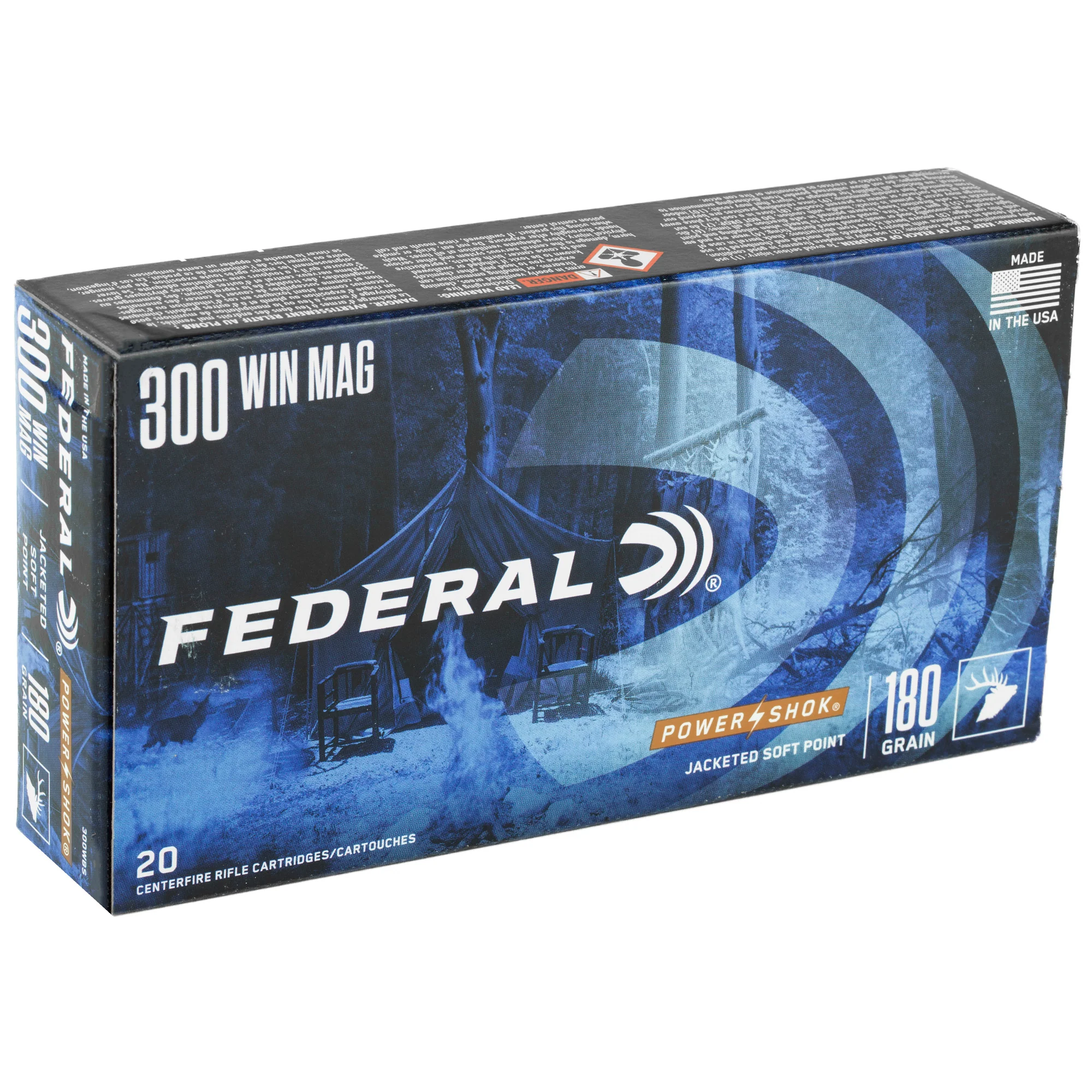 Federal Power-Shok .300 Winchester Magnum 180 Grain Jacketed Soft Point Rifle Ammo 20 Rounds 300WBS - Image 2