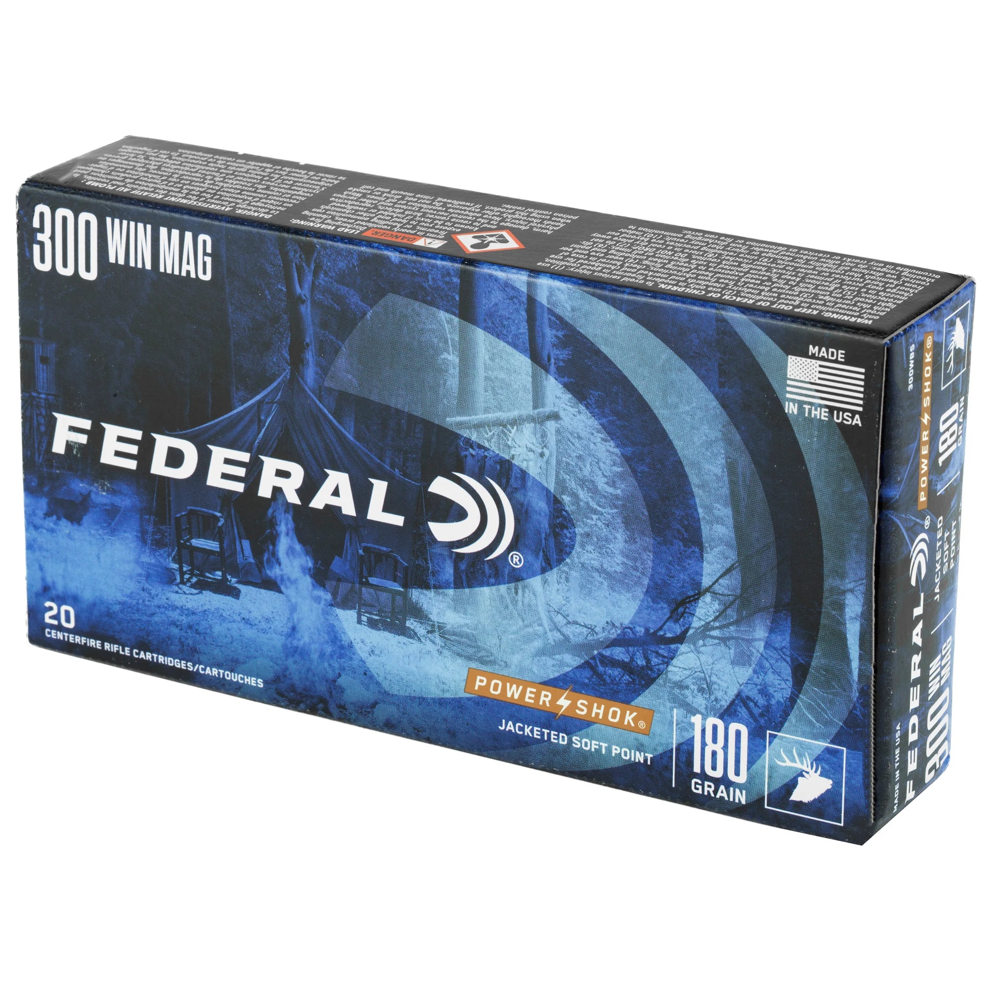 Federal Power-Shok .300 Winchester Magnum 180 Grain Jacketed Soft Point Rifle Ammo 20 Rounds 300WBS - Image 3