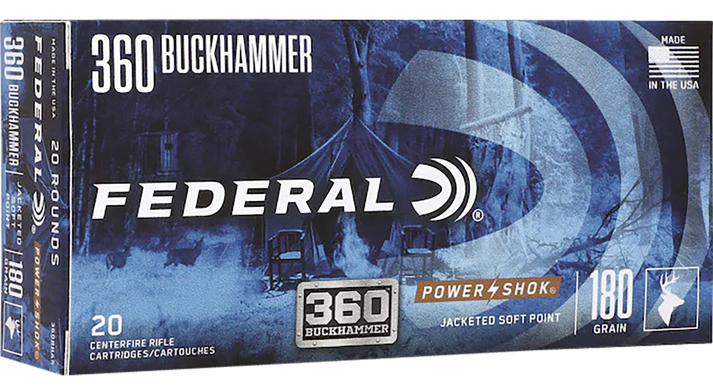 Federal Power-Shok .360 Buckhammer 180 Grain Jacketed Soft Point Rifle Ammo, 20 Rounds 360BHAS