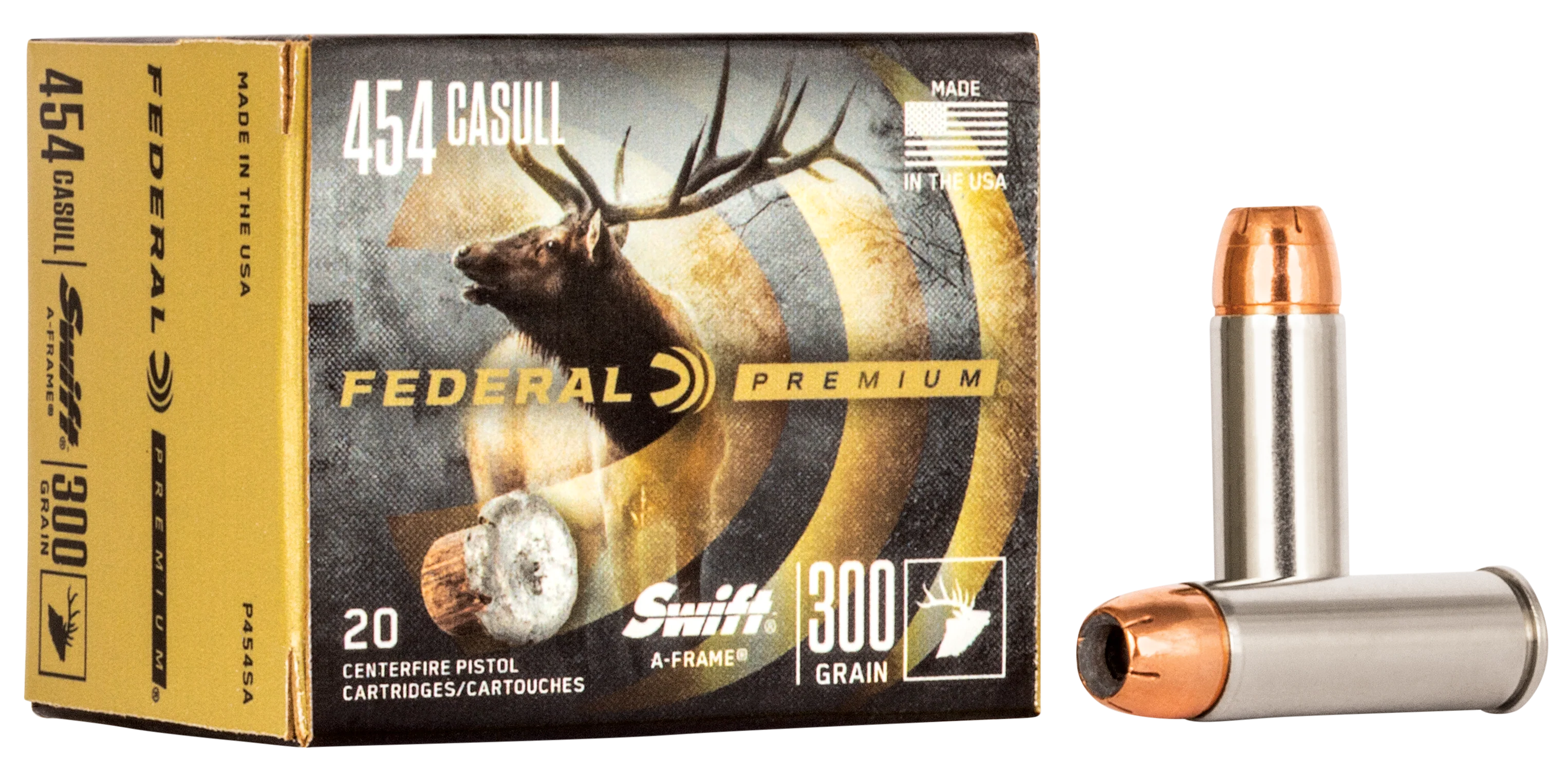 Federal Premium .454 Casull 300gr Swift A-Frame Bonded Hunting Ammo 20 Rounds P454SA