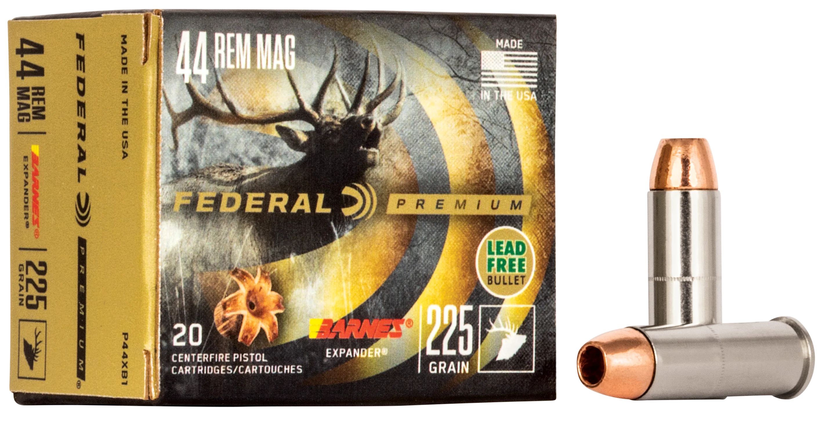 Federal Premium Barnes Expander Handgun Ammo .44 Rem Magnum 225 Grain, 20-Round Box P44XB1