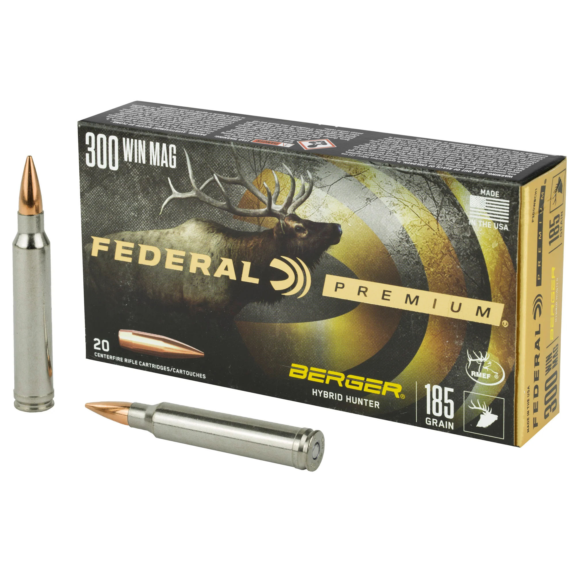 Federal Premium Berger Hybrid Hunter .300 Winchester Magnum 185gr Rifle Ammo 20-Round Box P300WBCH1