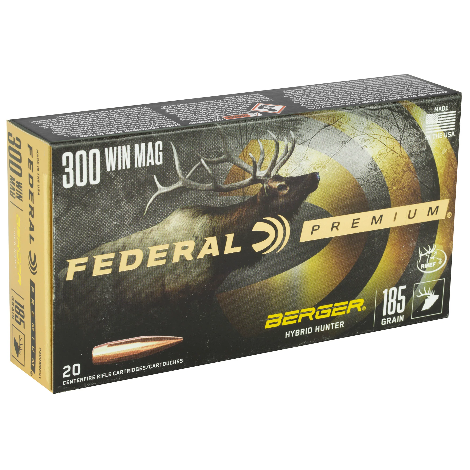 Federal Premium Berger Hybrid Hunter .300 Winchester Magnum 185gr Rifle Ammo 20-Round Box P300WBCH1 - Image 2