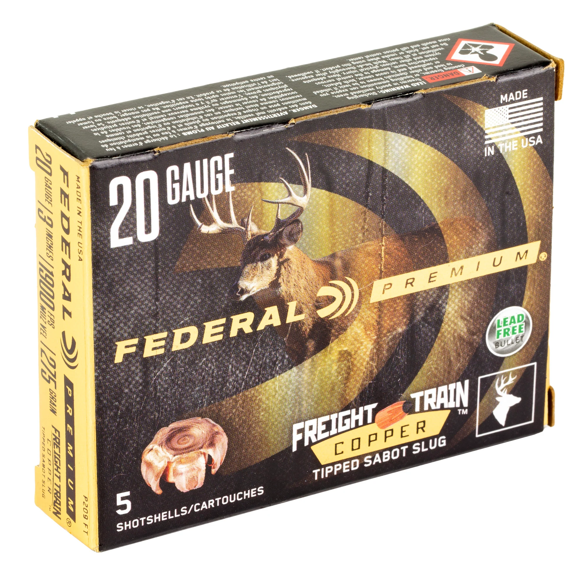 Federal Premium Freight Train 20 Gauge 3in 275gr Copper Tipped Sabot Slug Ammo 5rd P209 FT - Image 2