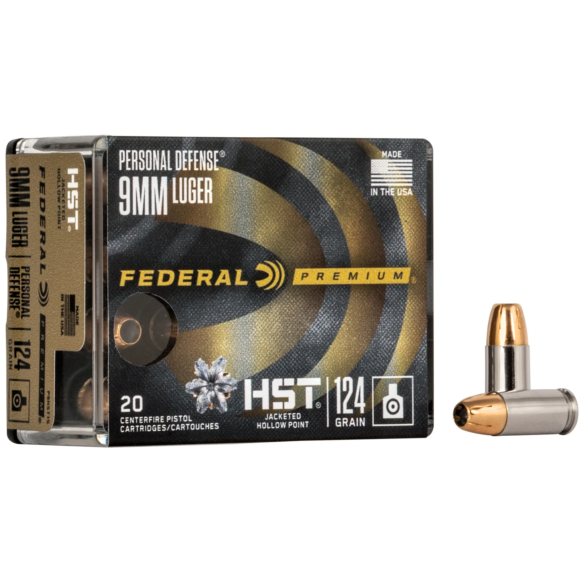 Federal Premium HST Personal Defense 9mm Luger 124 Grain JHP Ammo 20-Round Box P9HST1S