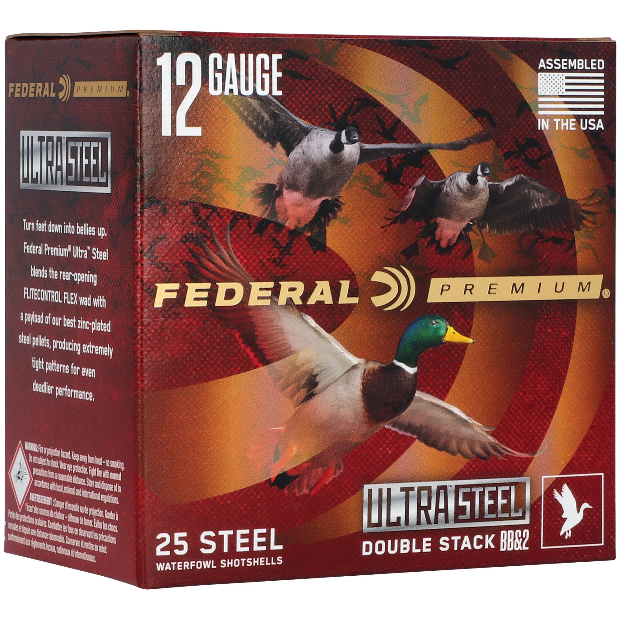 Federal Premium Ultra Steel 12 Gauge 3in 1-1/4 oz Double Stack BB/#2 Steel Shot 25ct PWUX142 2BB - Image 2