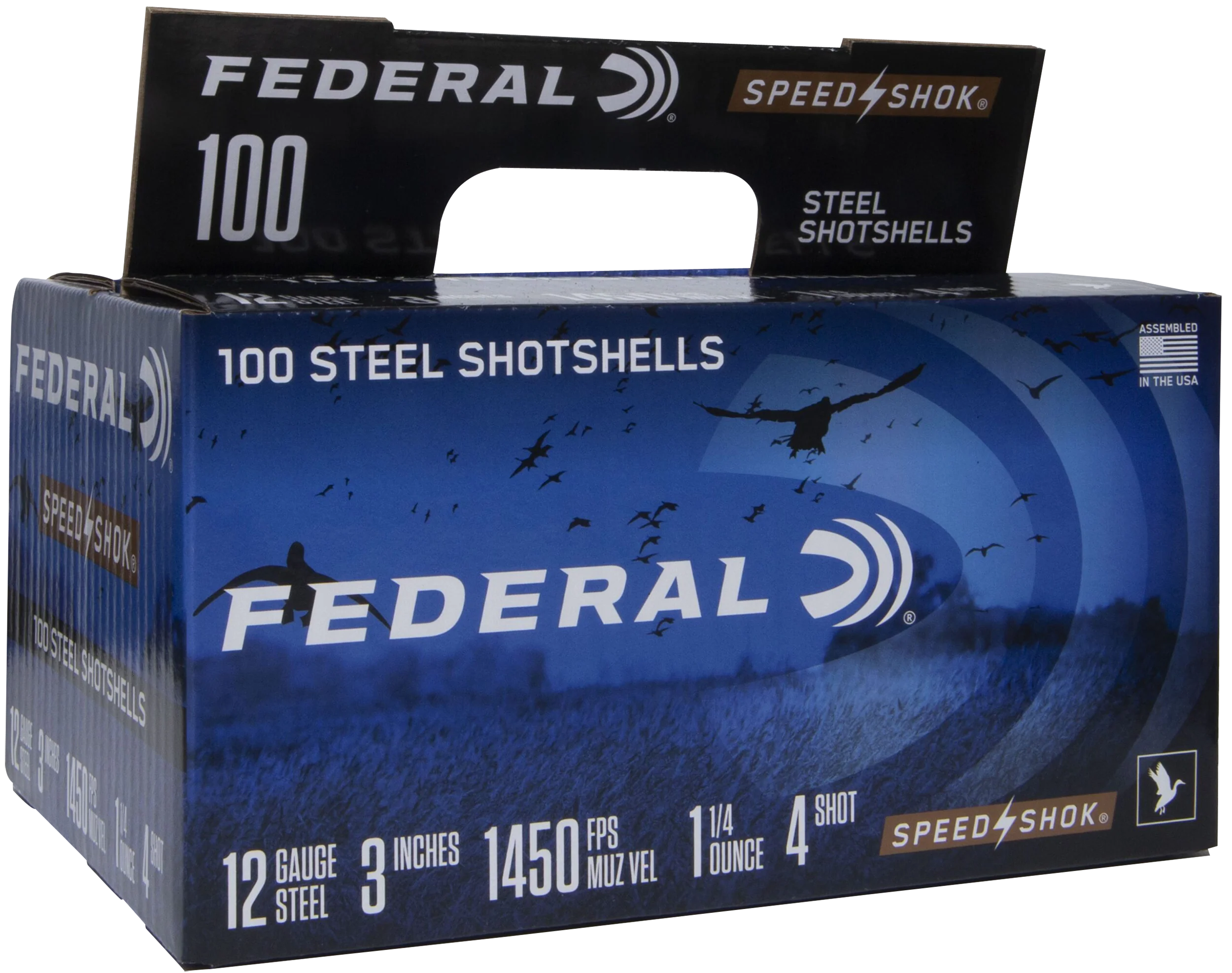 Federal Speed-Shok 12 Gauge 3 Inch Steel Waterfowl Shotshells #4 1-1/4oz 100ct WF1421004