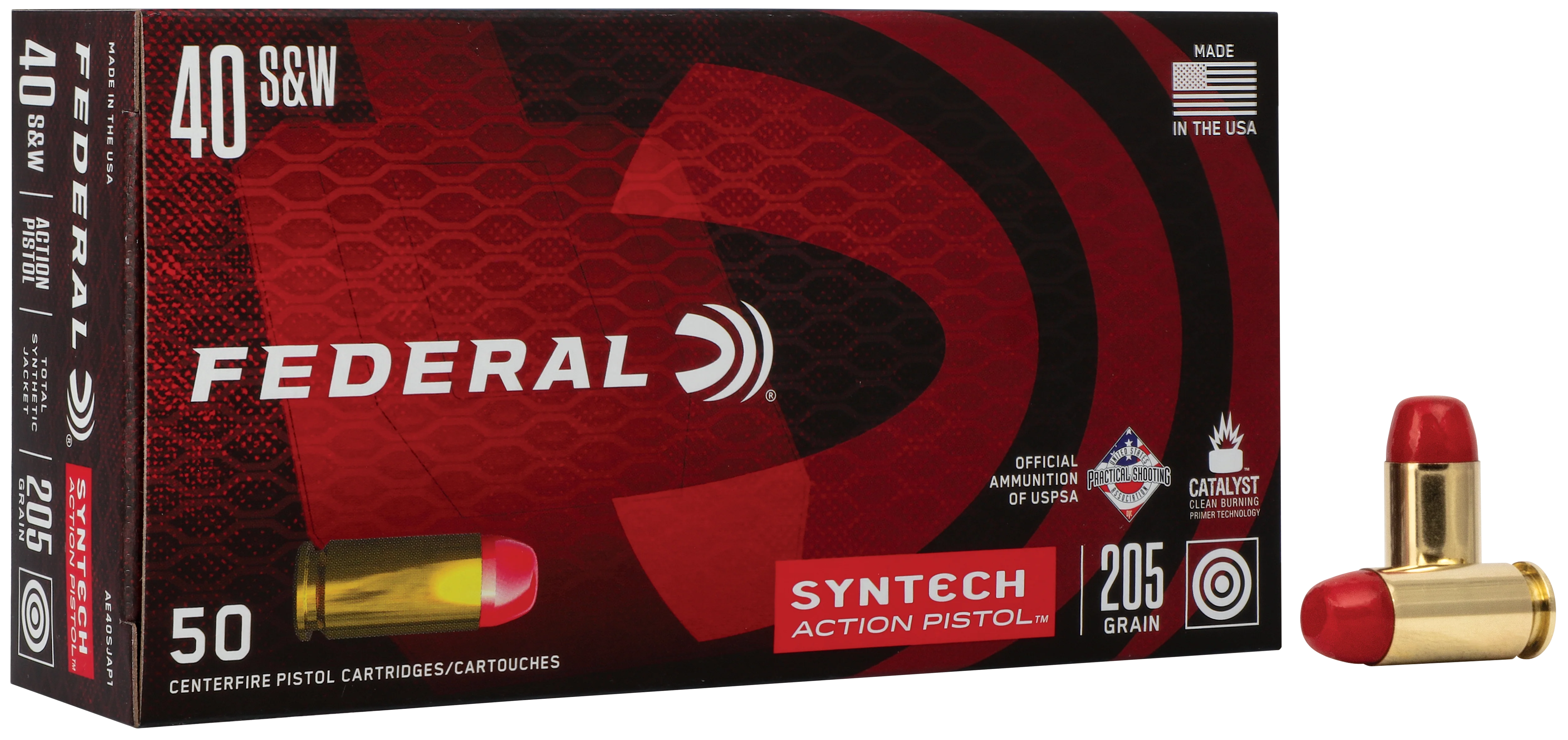 Federal Syntech Action Pistol .40 S&W 205gr TSJ Flat Nose 50rd Box Competition Ammo AE40SJAP1