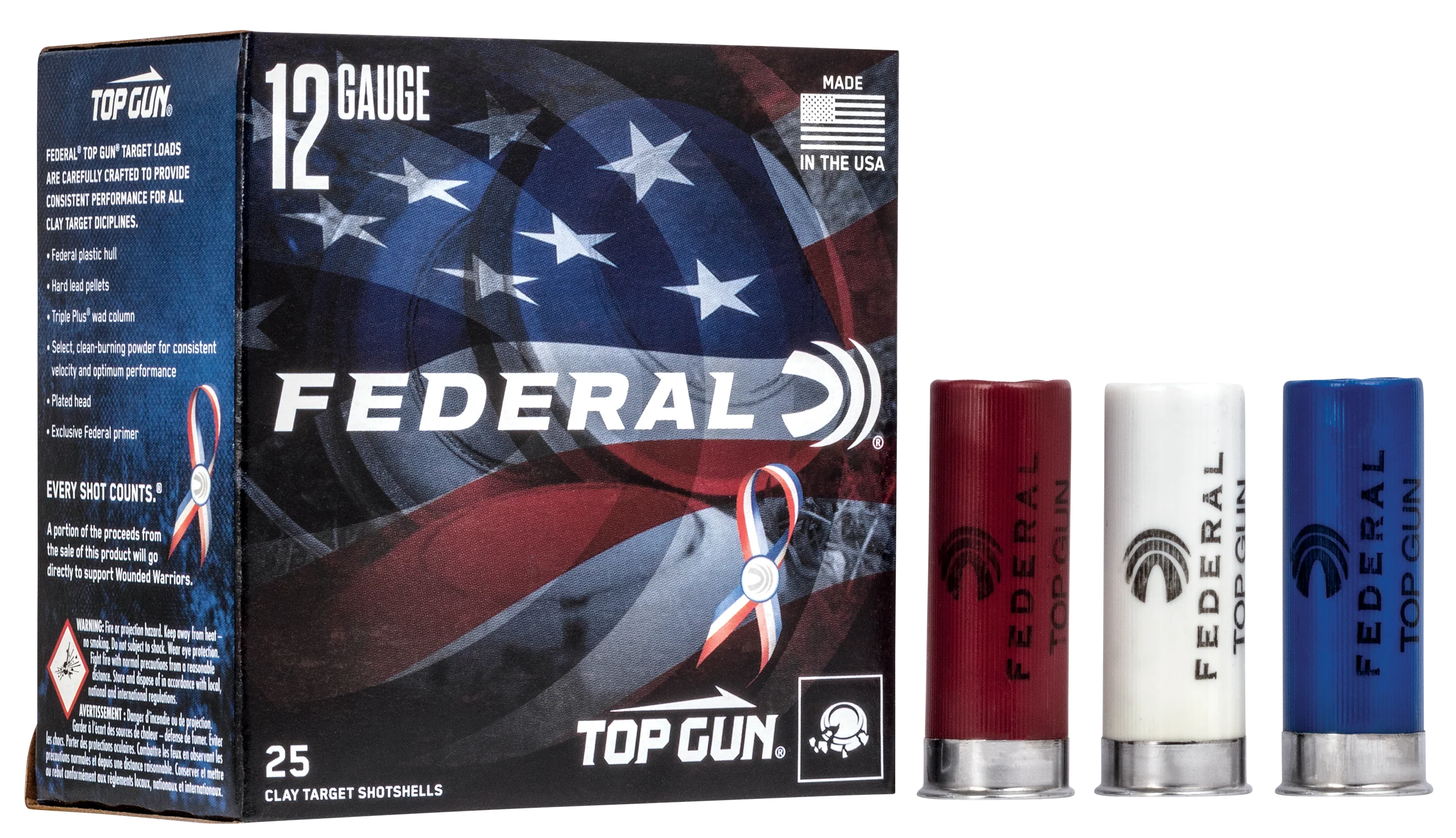 Federal Top Gun 12 Gauge Clay Target Shotshells, 2.75in #8 1-1/8oz 25-Round Box TGL12US8USA