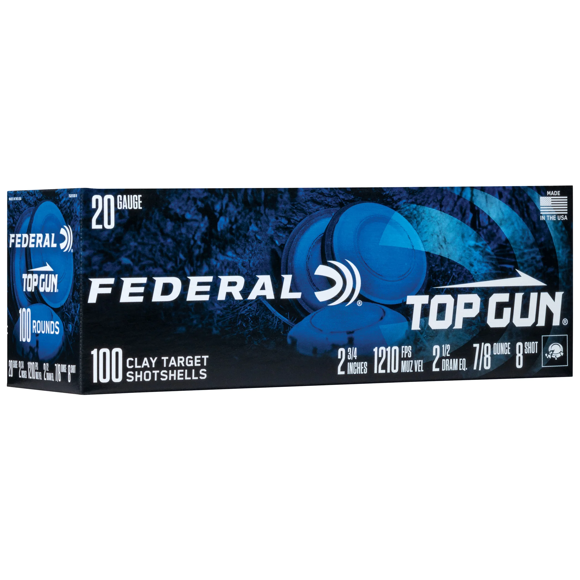 Federal Top Gun 20 Gauge 2-3/4in #8 Lead Shot Target Shotshells, 100 Rounds TG201008