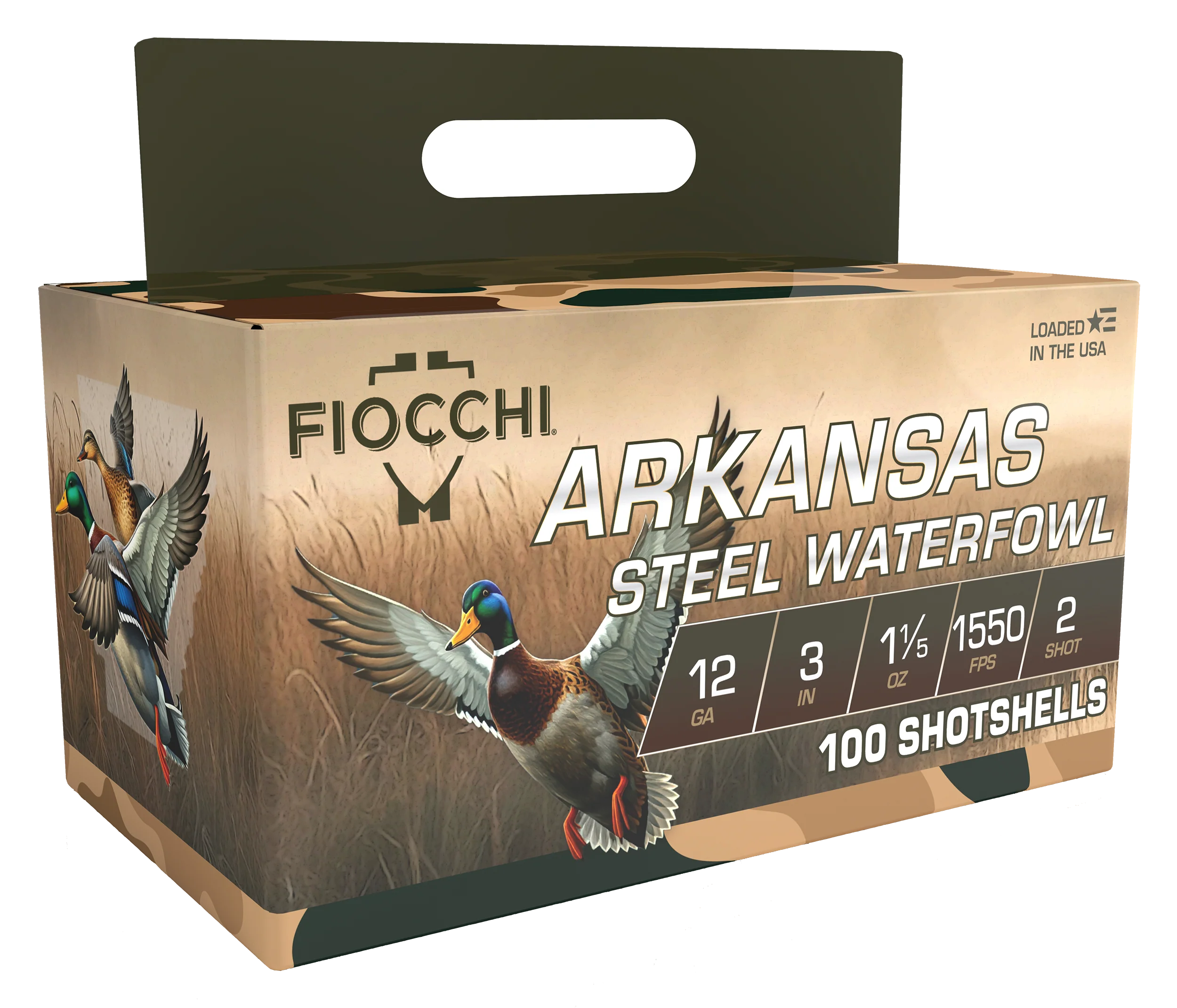 Fiocchi Arkansas Steel Waterfowl 12 Gauge 3in #2 Shot 1-1/5oz 1550 FPS 100ct 123ADS2
